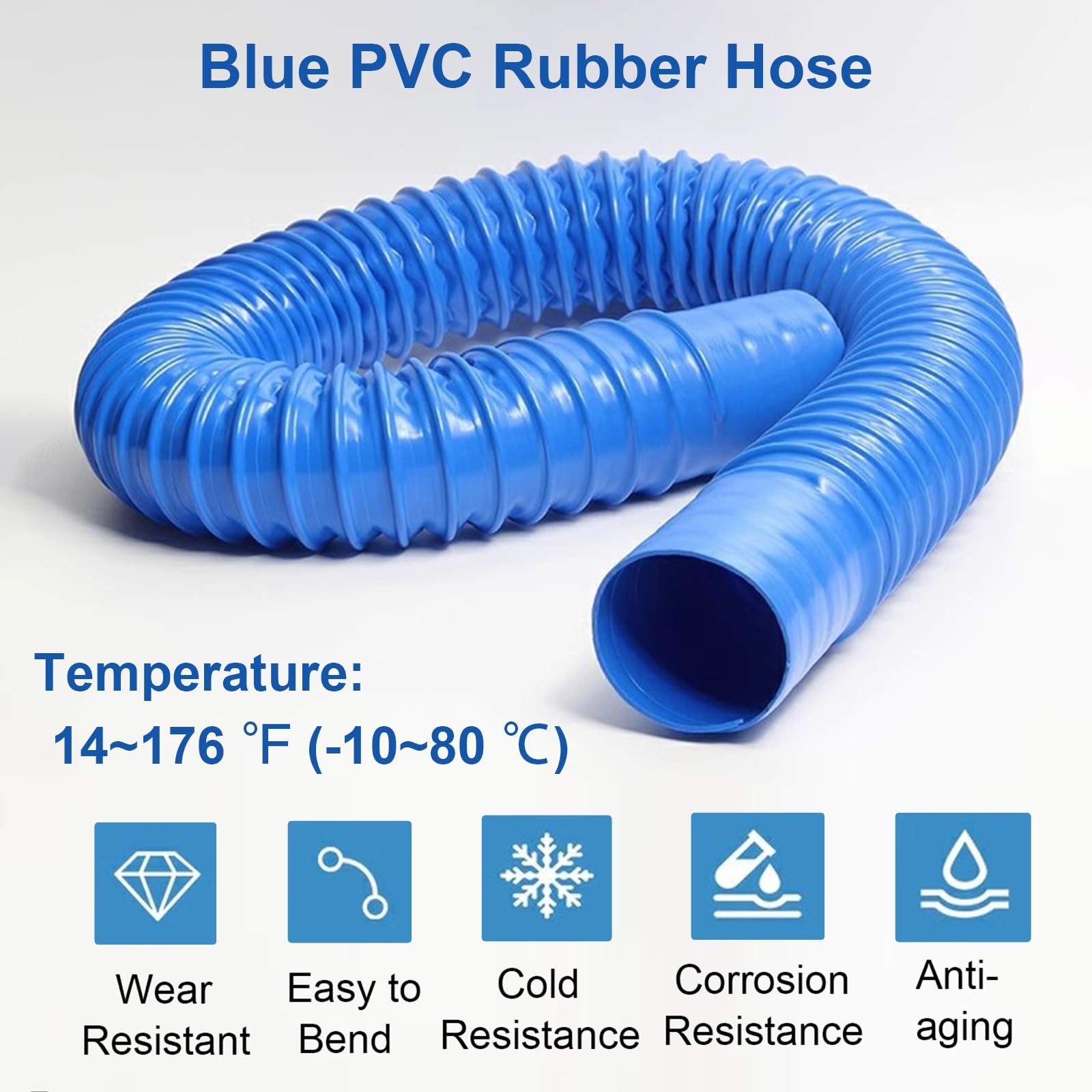 Tubo flessibile per la ventilazione, struttura in gomma PVC resistente, ideale per HVAC, asciugatrice, aspirapolvere e sistemi di drenaggio all'aperto