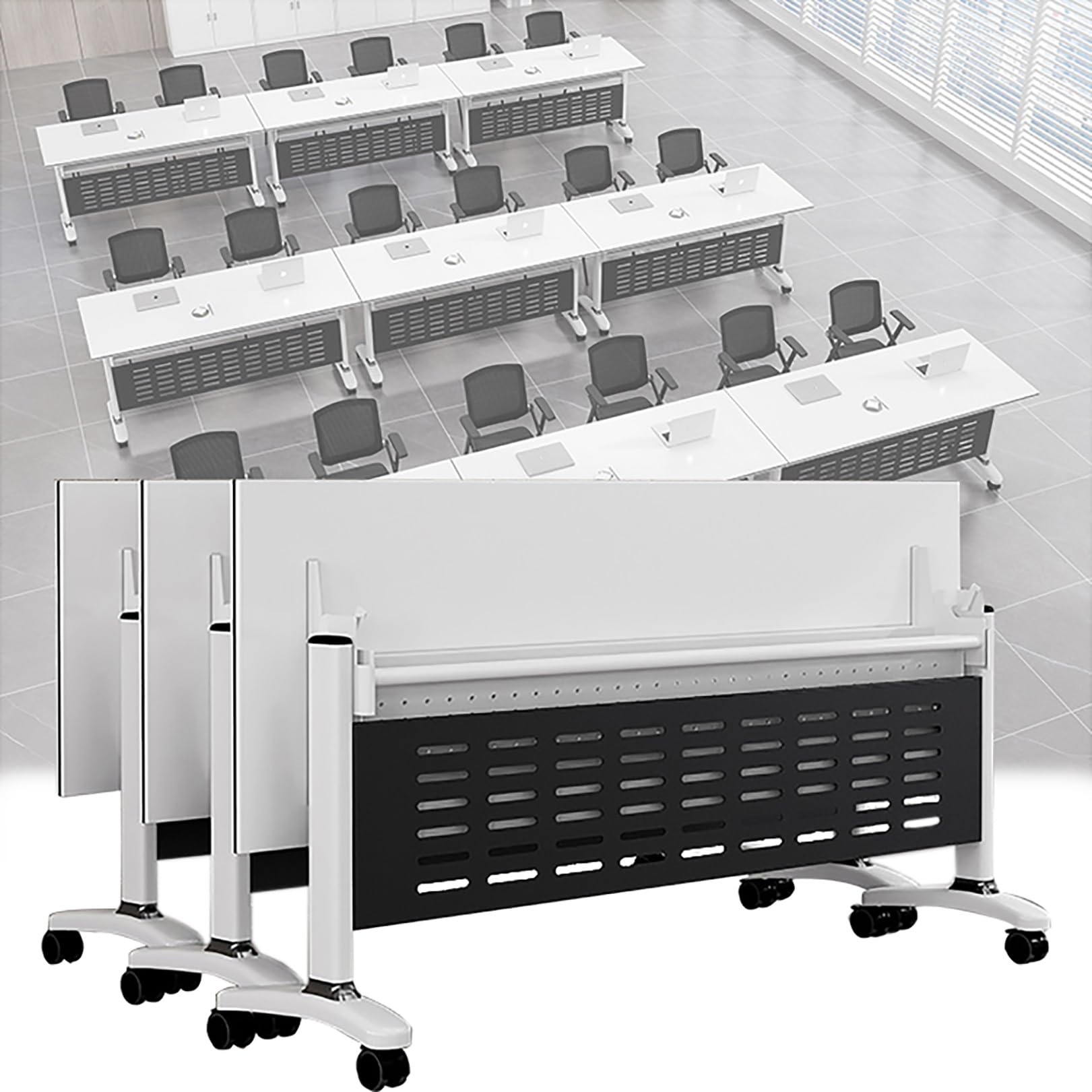 Tavolo di utilità mobile, tavolo da lavoro for formazione con rotelle ribaltabile 3 pezzi ruote silenziose, adatto ufficio, sala riunioni, classe,Tavoli da conferenza(140x60x75cm)