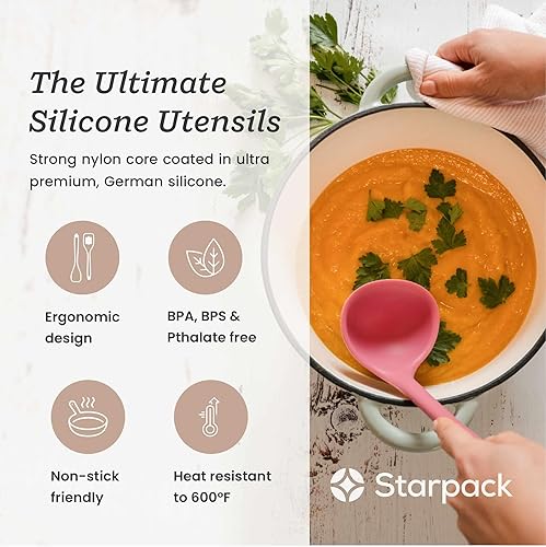 Miniatura 2 de StarPack Premium - Juego de utensilios de cocina de silicona (5 piezas) con revestimiento higiénico sólido  101 consejos de cocina adicionales