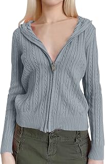 MKIUHNJ Long Women's Coat Elegant Coat with Zip, Long Sleeve Crop Hooded Tops, Ribbed Knit, Short Hooded Jacket, Cute Pullover, Women's Real Coat