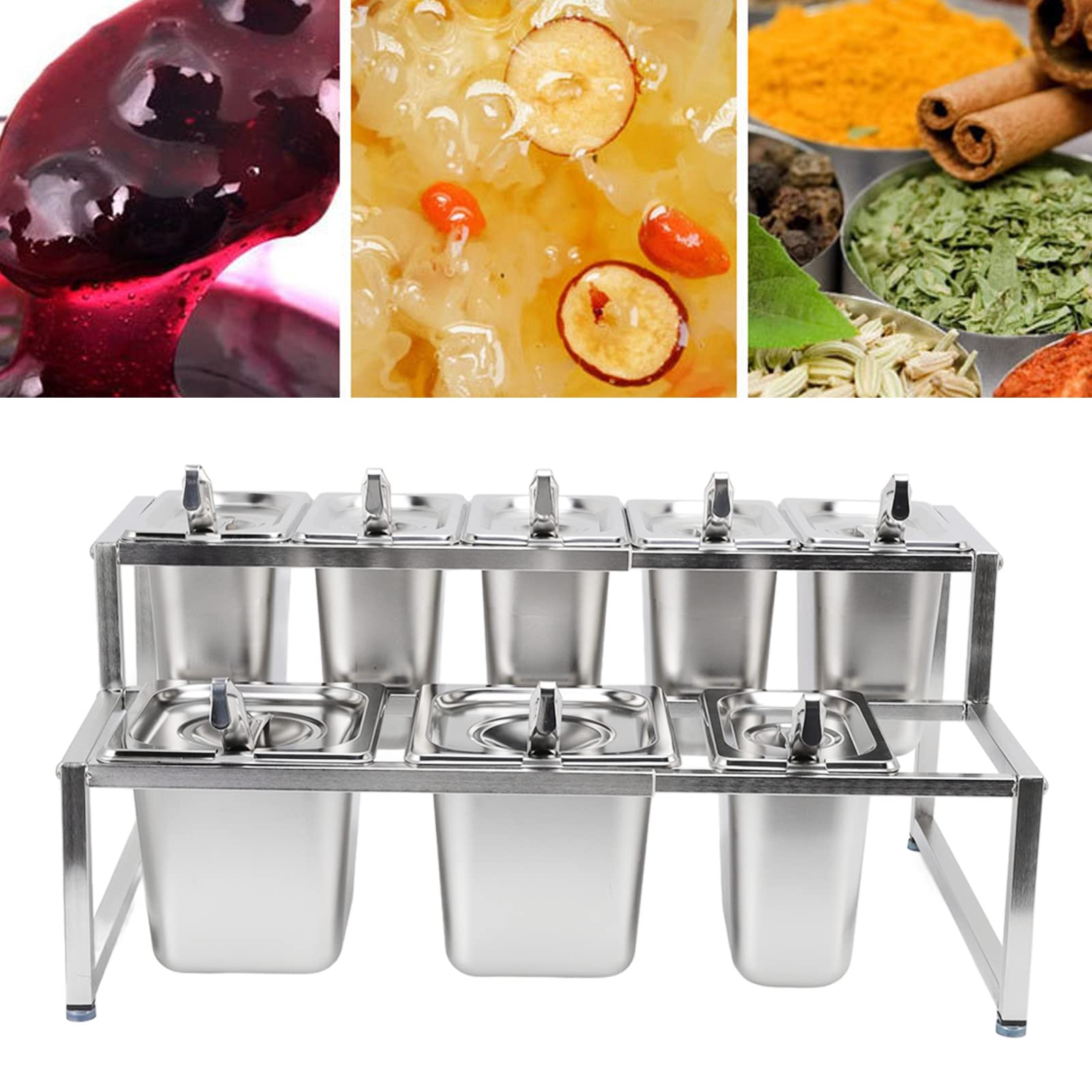 Cocoarm Soporte Organizador de Mermelada, Estación de Condimentos de Acero Inoxidable Pulido, Soporte Inclinado de Encimera Integrado de 0,7 Mm con Esquinas Redondeadas para Mostrador de Buffet de