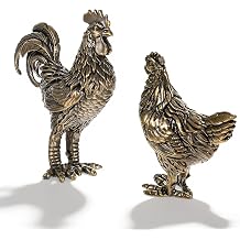 2pcs Brass Rooster and Hen Figurine, Vintage Sculpture Art Piece Decorative Rooster Chicken Ornaments for Home Office or Cafe Fun Gifts for Girl, Mom, and Wife