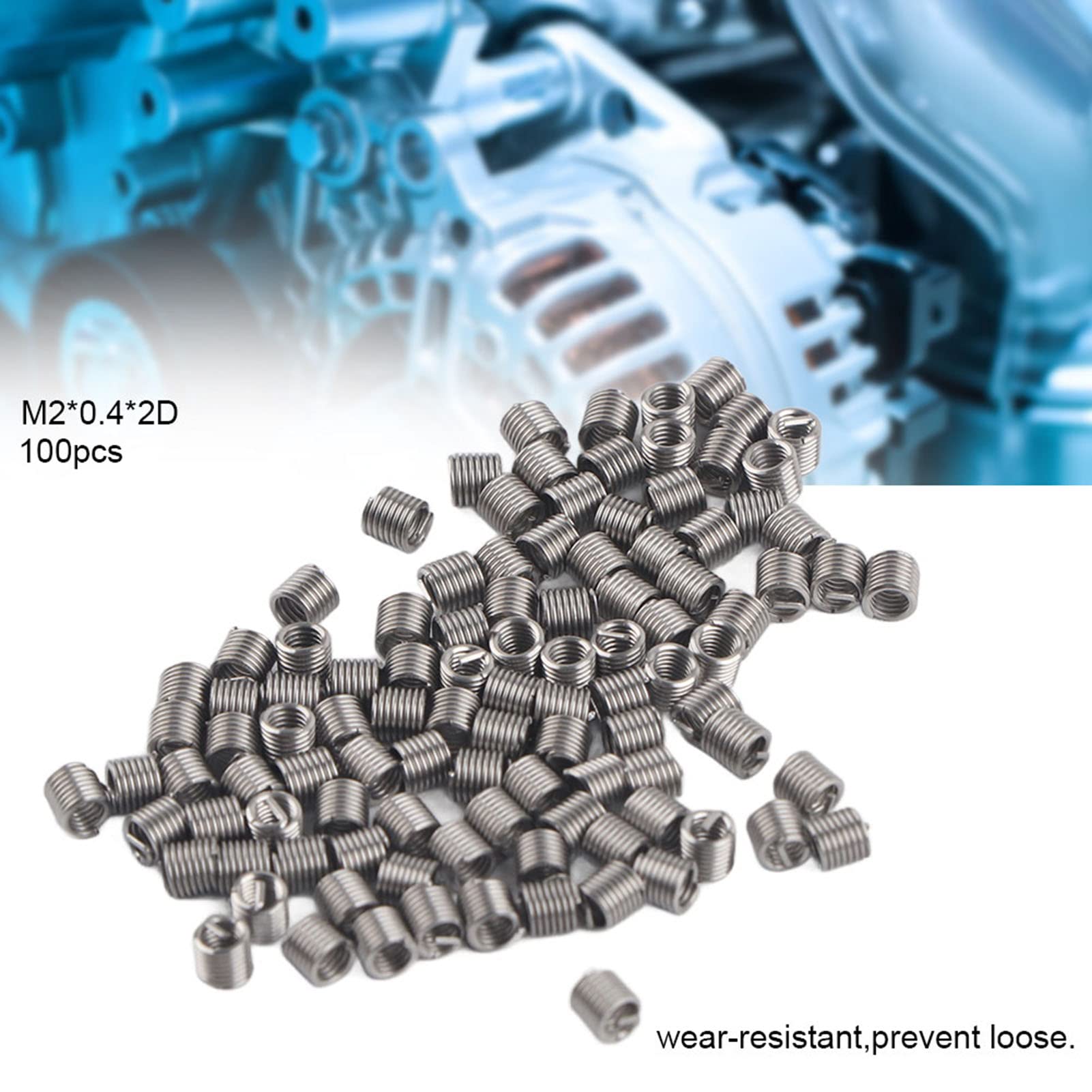 100Pcs Wire Thread Insert Helicoil Thread Repair, M2 Helicoil Thread Repair Insert Assortment Stainless Steel SS304 Thread Insert Coiled Wire Insert Helical Insert(M20.42D) 3