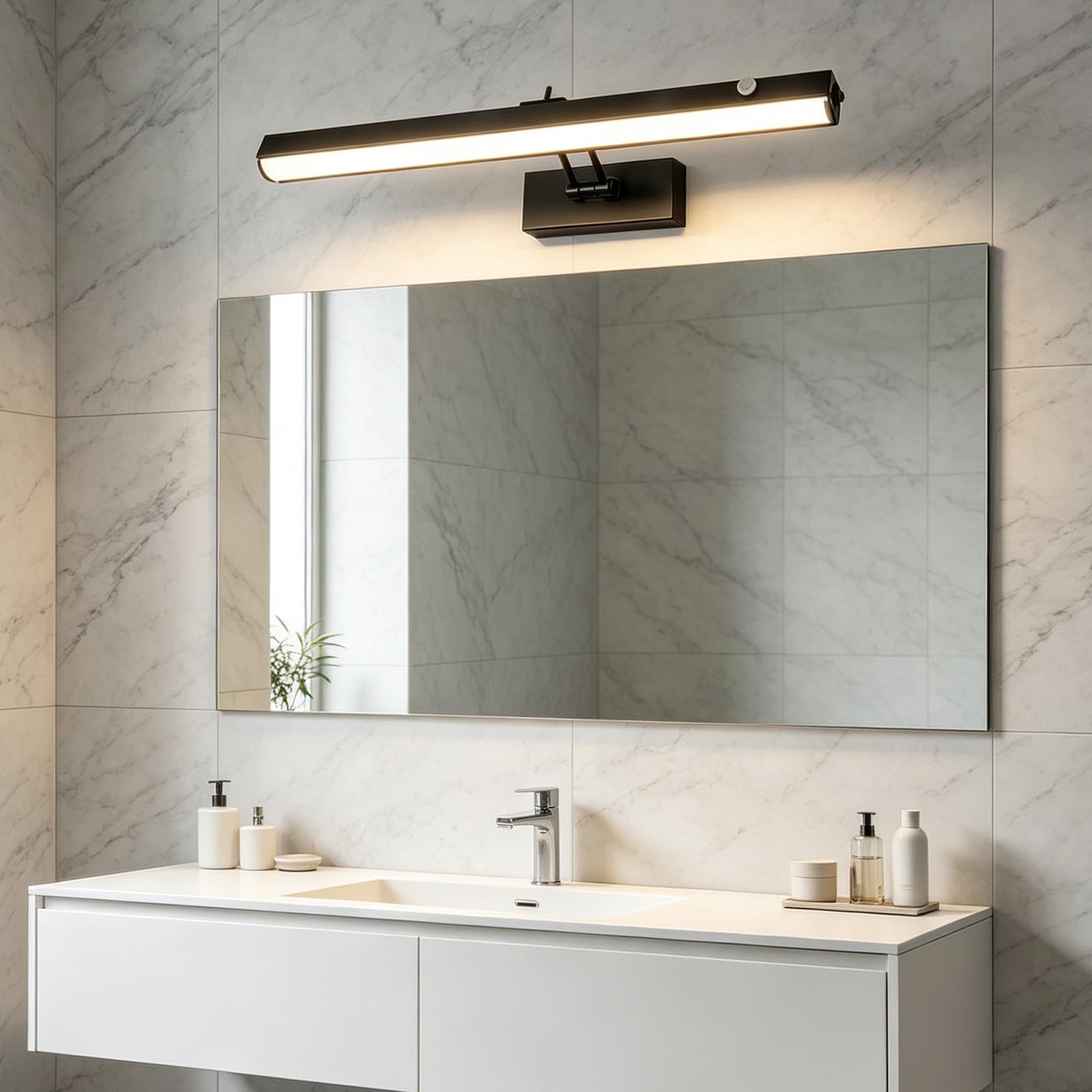 LED Lampada a Specchio Bagno Ricaricabile Applique da Parete con Sensore di Movimento 180° Girevole Iluminazioni per Pareti con Interruttore Soggiorno Camera da Letto (Nero Luce Bianca,30cm)