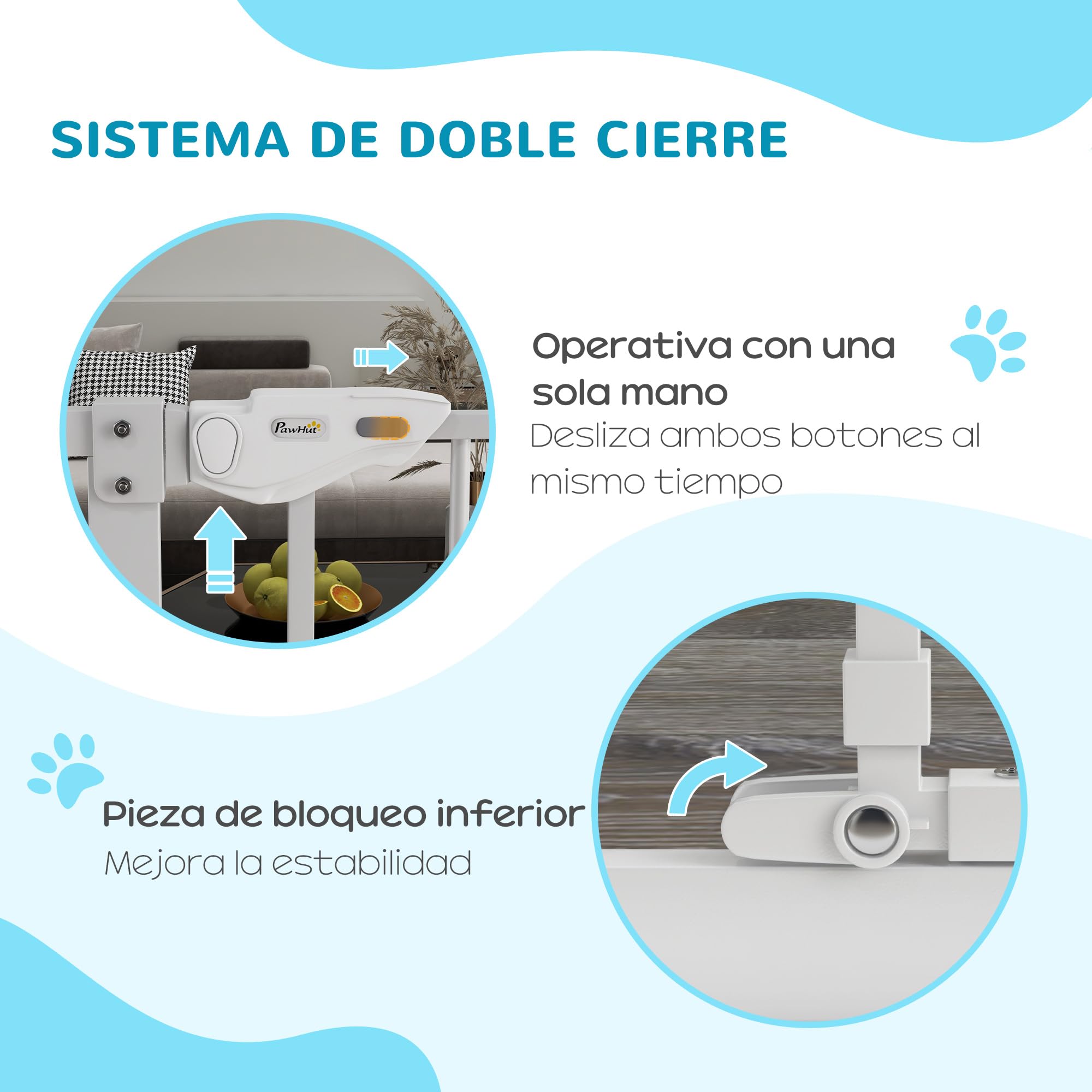 PawHut Barrera de Seguridad para Perros con 1 Puerta Pequeña 74-101x104,1 cm Barrera para Mascotas Extensible con Cierre Automático y Sistema de Doble Bloqueo para Puerta Pasillo Escalera Blanco