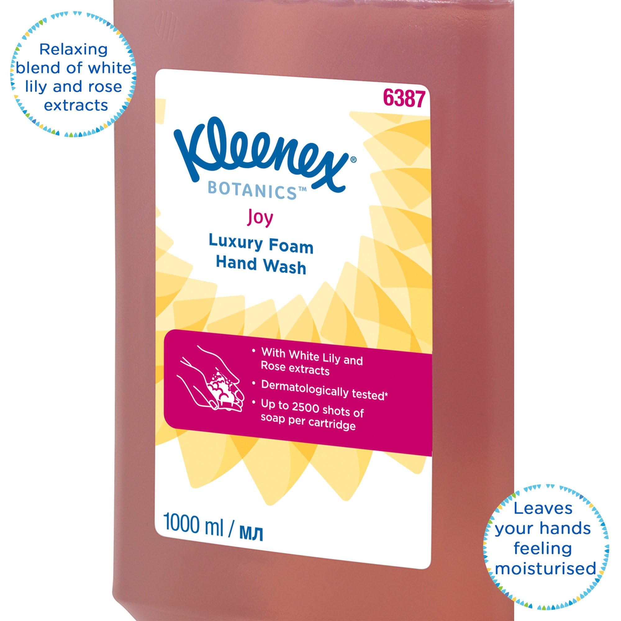 Kleenex Botanics Joy 6387 - Jabón de manos en espuma perfumada - 6 recambios de jabón de manos rojo de 1 litro (6 litros en total)