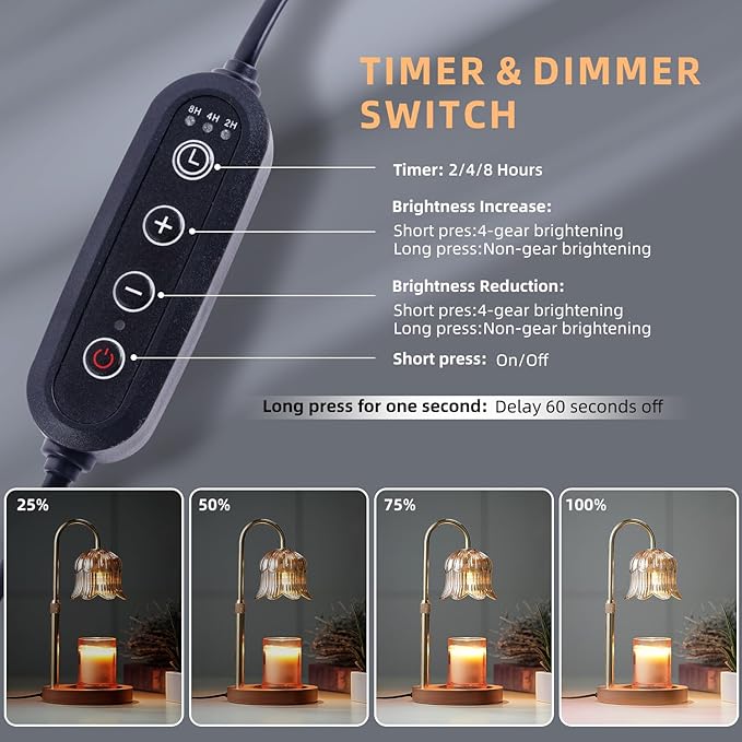 Lámpara Calentadora de Velas con Temporizador y Altura Ajustable - Forma de Flor miniatura 3