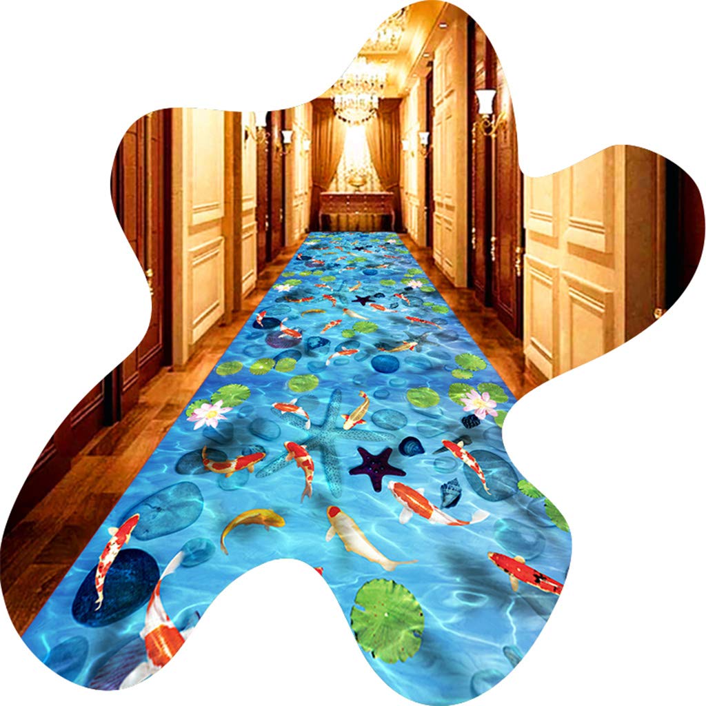 Runner Rugs for Hallway, 3D rich fish pattern Area Rugs Corridor Carpet Non-Slip Washable Home Wear-Resistant, Multiple Sizes,0.6x1m