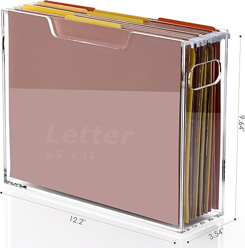 Miniatura 2 de DINGHUO Caja organizadora de archivos de acrílico tamaño carta, organizador de archivos colgantes, soporte transparente, caja de archivos portátil
