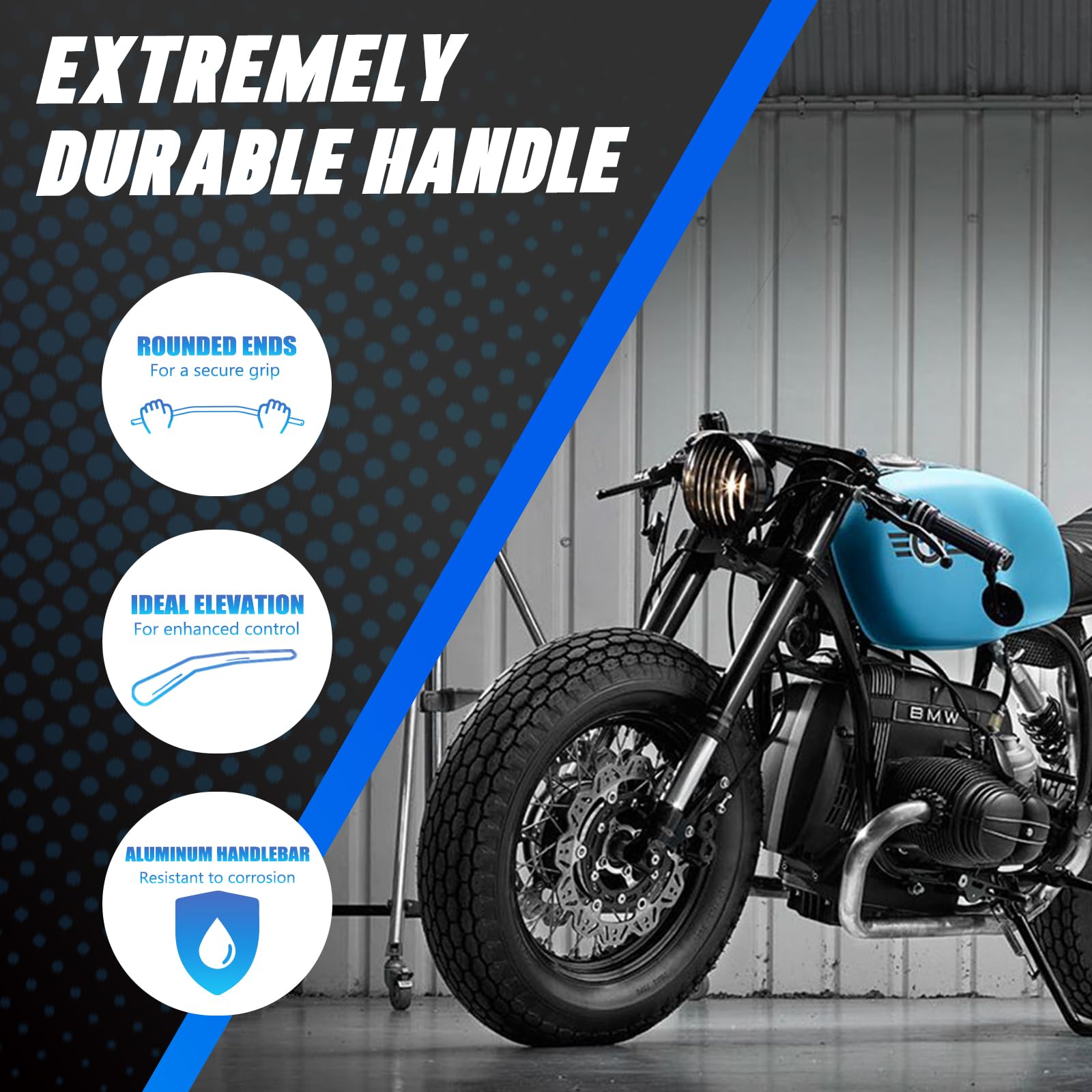 DREAMIZER Manubrio per Moto 7/8" 22mm Manubrio Curvatura Bassa Universale per Cafe Race Bobber Motocross Dirt Pit Bike ATV Ebike, Nero