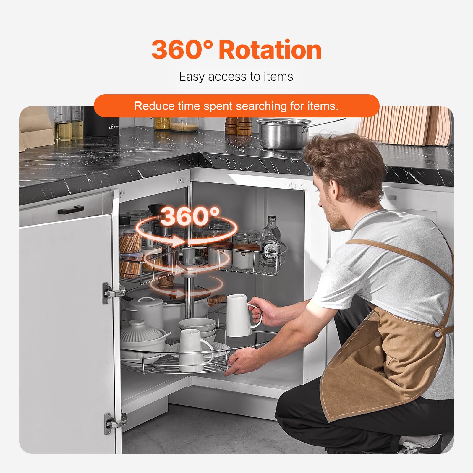 VEVOR Plateau Tournant pour Meuble d'Angle 71 cm 2 Niveaux, Tourniquet de Cuisine Rotatif à 360°, Étagère Pivotante pour Placard d’Angle Réglable en Hauteur, en Acier au Carbone, Rangement Cuisine