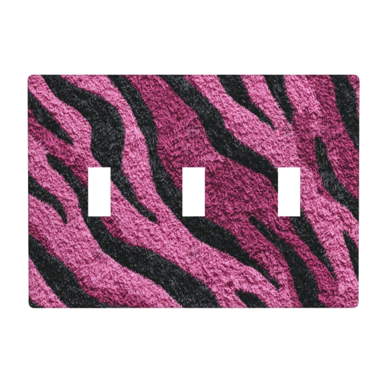 Pink and Black Zebra Print Fabric Light Switch Covers 3 Gang Triple Toggle Wall Plate Switchplate Electrical Faceplate for Bathroom Kitchen Bedroom Decor