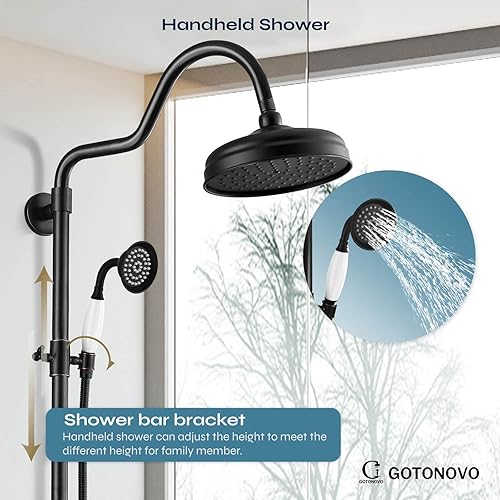 Miniatura 6 de gotonovo Juego de grifo de ducha expuesto de lujo, sistema de ducha de baño de 8 pulgadas, montaje en pared, cabezal de ducha de lluvia con rociador