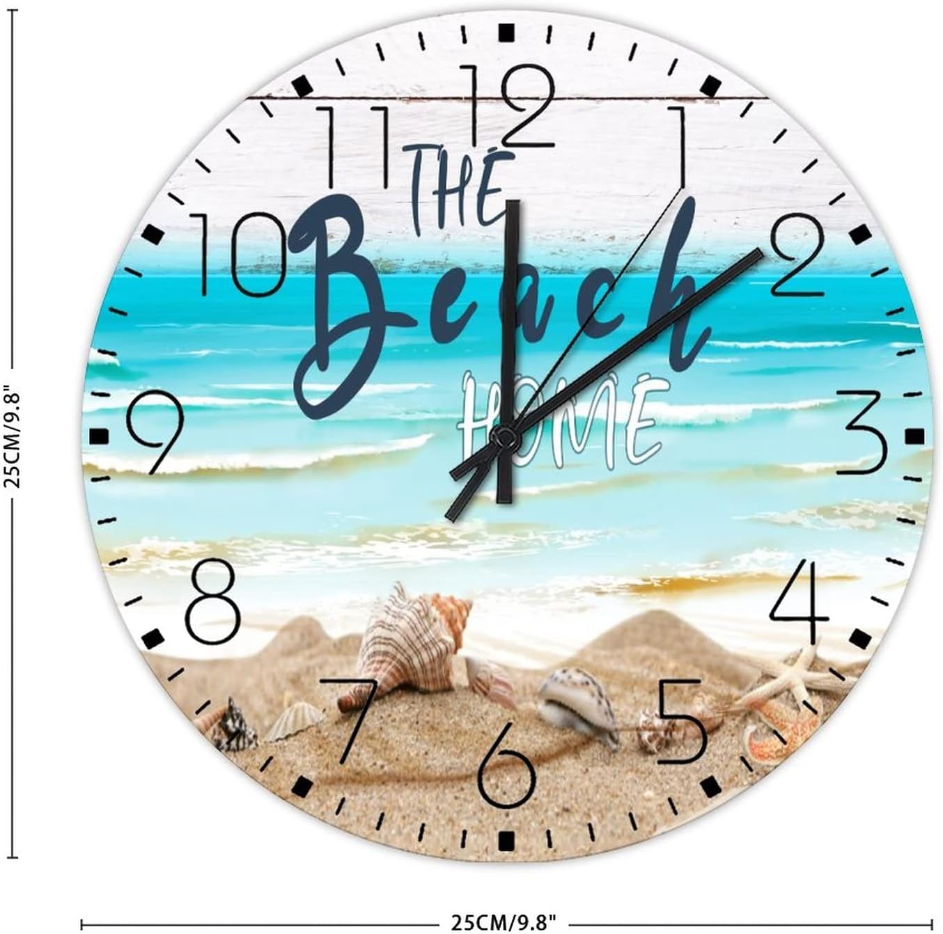 Wood Wall Clock Battery Operated Non Ticking Nautical Beach Ocean Theme Underwater Starfish Farmhouse Wall Clocks Turtle Sea Life Seaturtle Seahorse Wall Decor for Nursery Garage Conference Room 10''