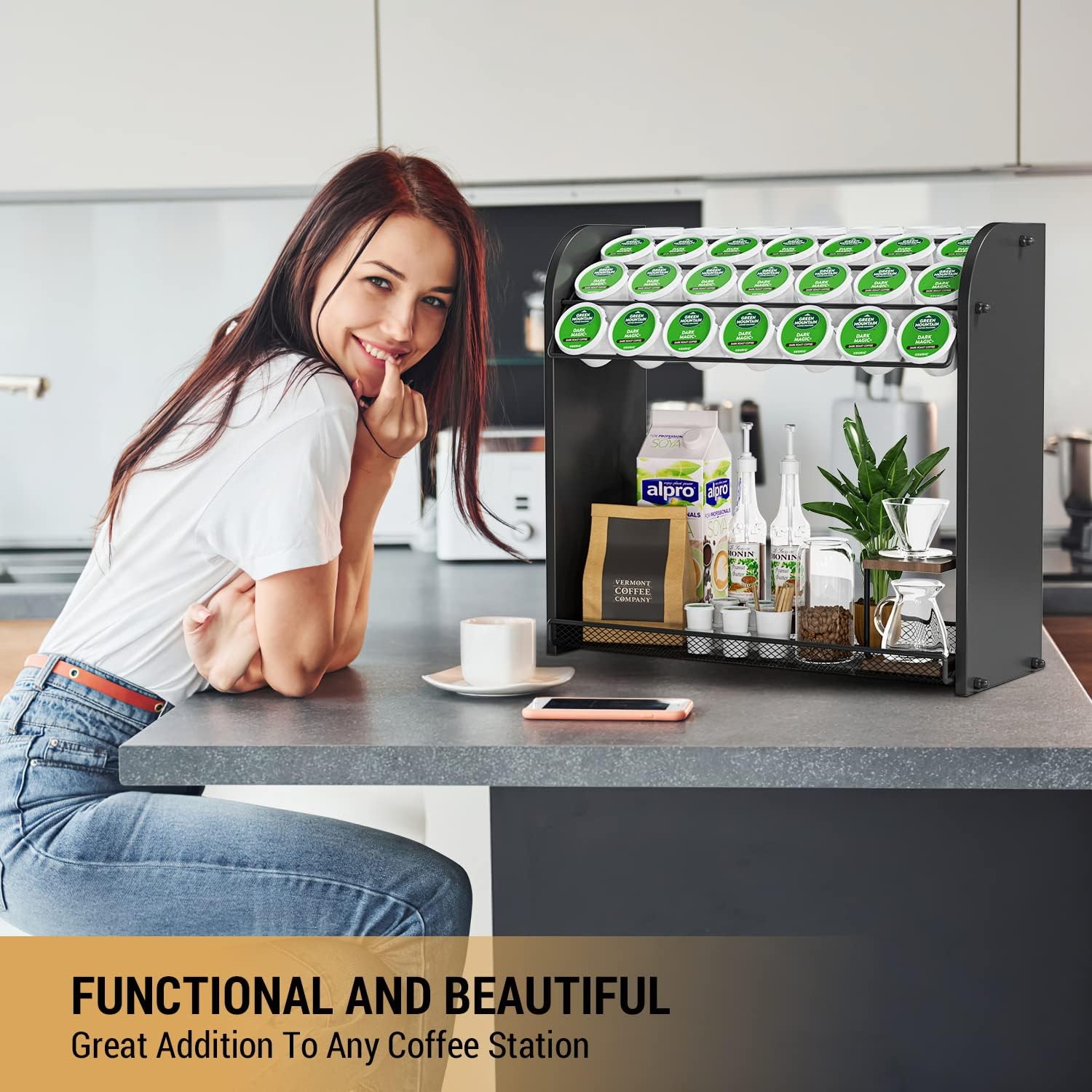 Lixple K Cup Pod Holder for Countertop – Pod Organizer & Coffee Bar Accessory for Home or Office, Easy to Assemble (Black)