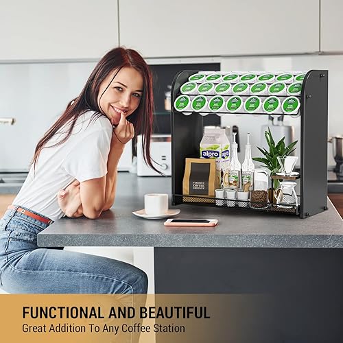Vista 17 de Organizador de cápsulas de café K para accesorios de barra de café, soportes para tazas K para encimera, soporte de tazas K de gran capacidad, Bambú
