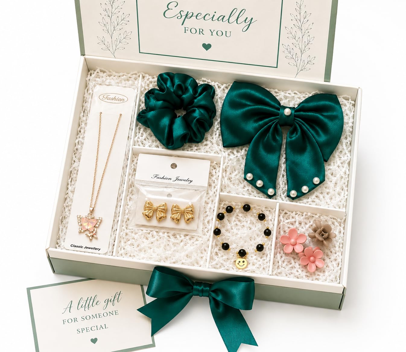 Premium Hair Accessories Gift Combo for Girls | Satin Bow Clip, Scrunchie, Earrings, Bracelet & Claw Clips Set-image-41
