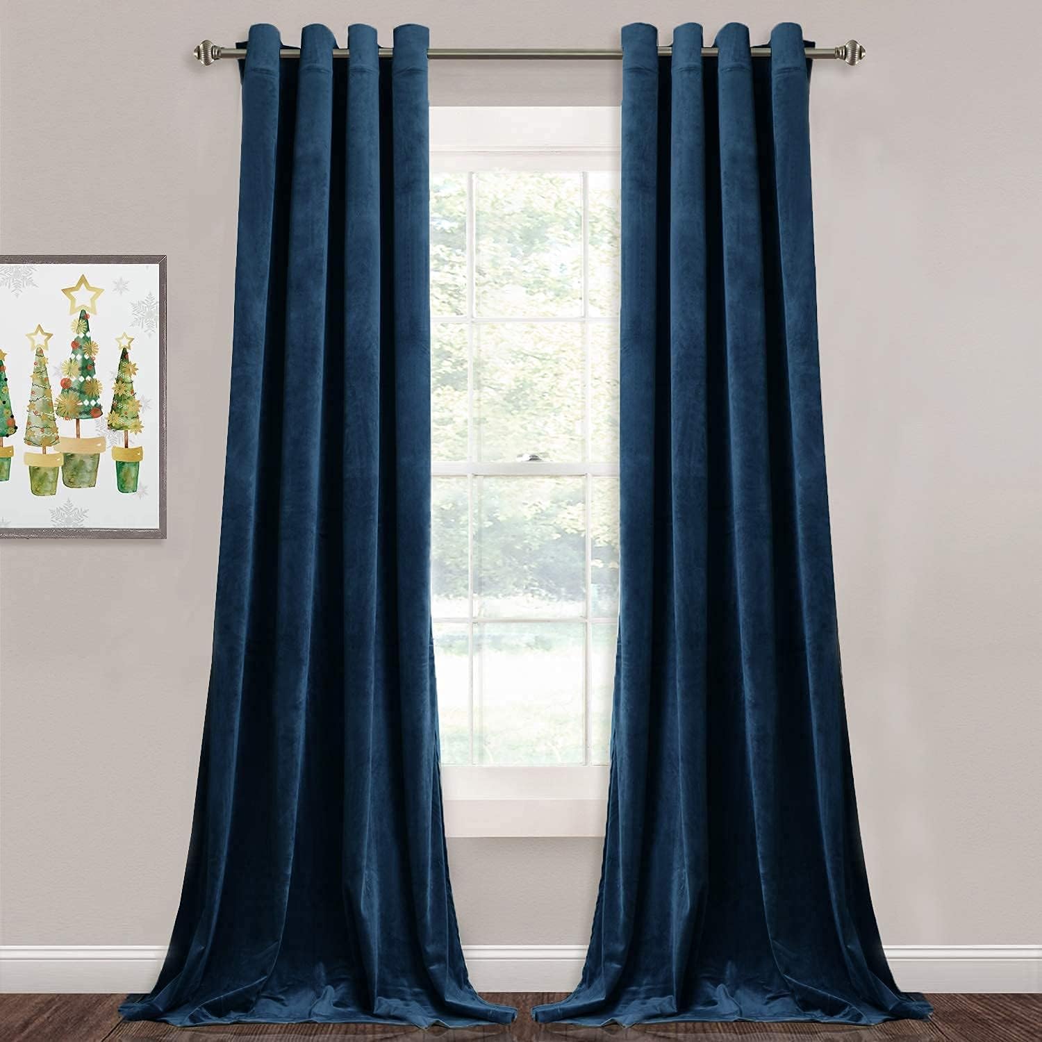 StangH Navy Blue Curtains Velvet – Gorgeous Home Decor Soft Velvet Curtains Blackout Thermal Insulated Patio Sliding Glass Door Curtain Panels for Cottage, Navy Blue, W52 x L108 inch, 2 Panels