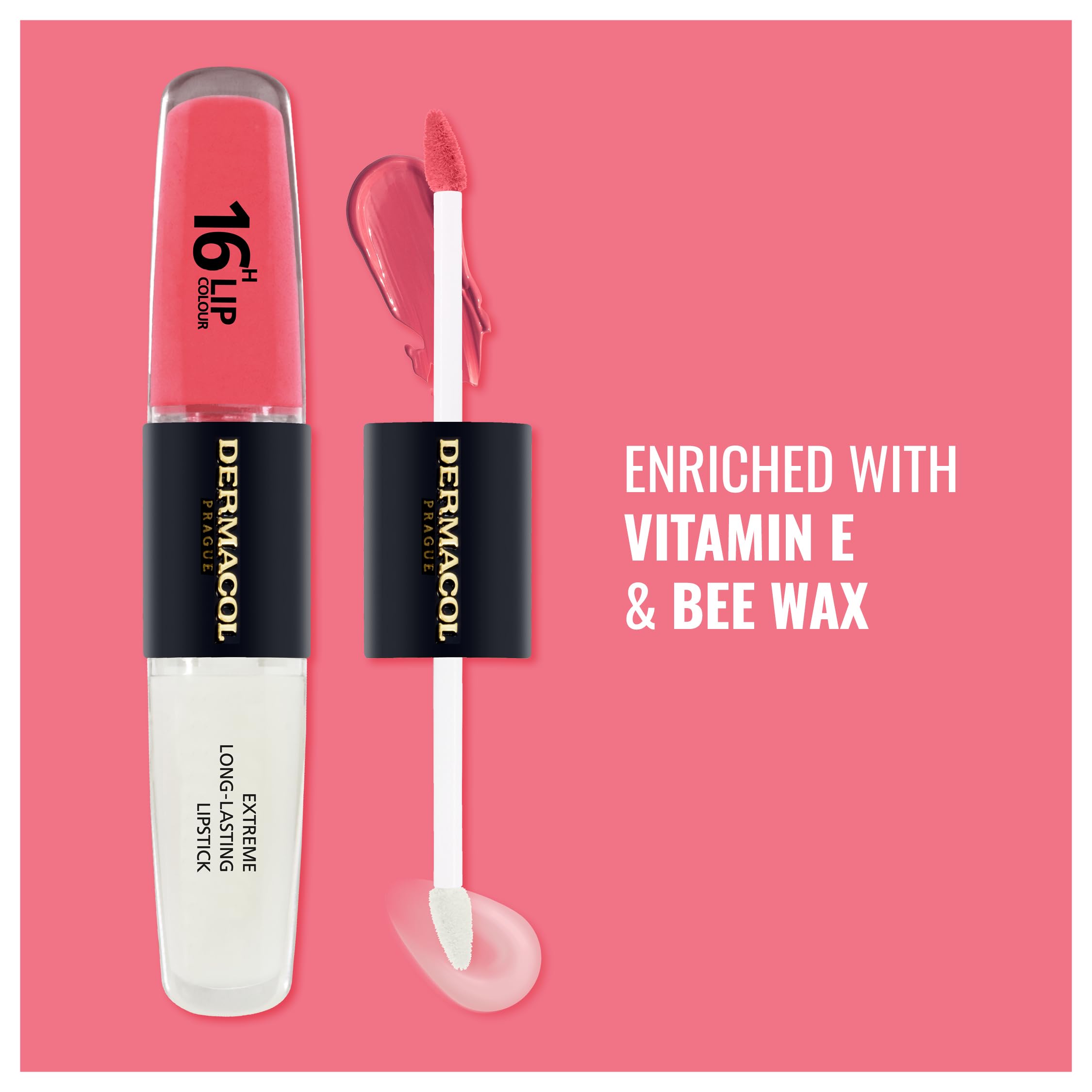 NEW Dermacol, 16-Hour Lip Colour, Highly Pigmented Glossy Lip Stain, Two-Phase Lip Plumper Gloss - Image 3