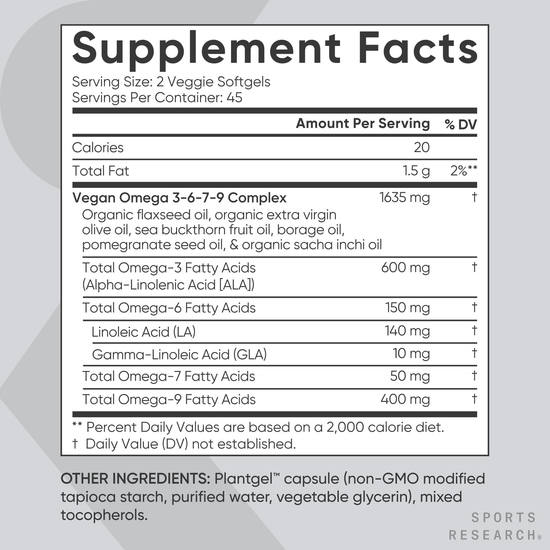 Sports Research® Vegan Omega 3·6·7·9 Complex 1635mg, 90 Count Plantgels™ — Amazon image 5