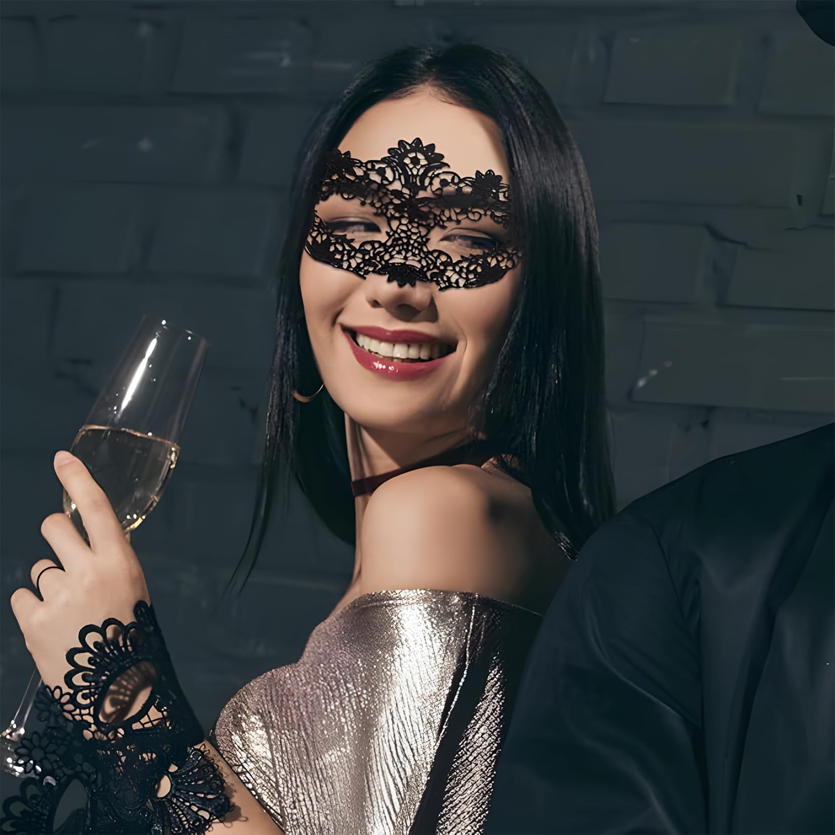 6 Sztukowe Maski Balu, Czarne Wenecjańskie Party Tkaniny, Damskie i Męskie Sexy Maski na Bal Maskowy, dla Kostiumowych Przyjęć