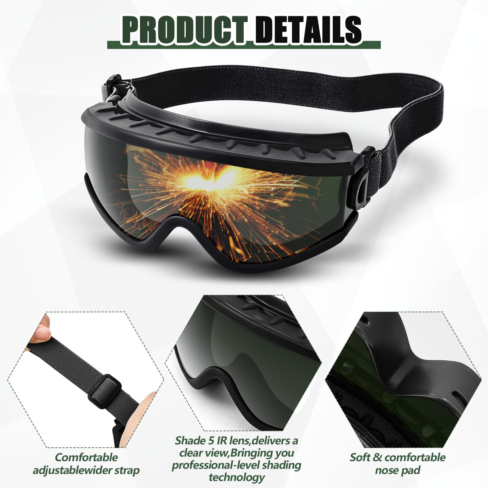 Relaxweex Gafas de soldadura, gafas de seguridad para soldar, con pantalla 5 infrarrojos, antorcha de corte, gafas de soldadura para hombres, protección ocular