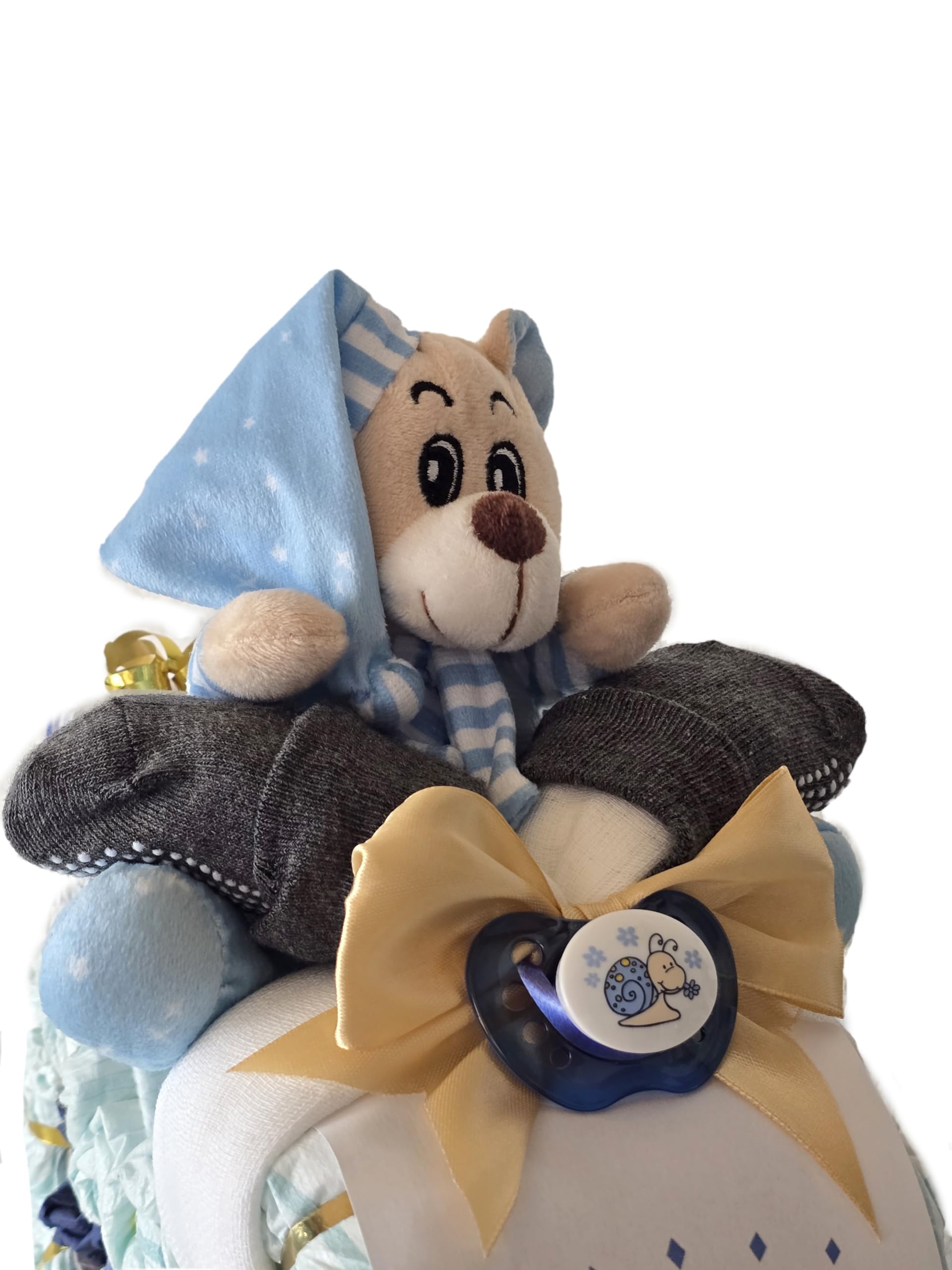 Windeltorte | Windelmotorrad Prinz mit Bär blau | Geschenk zur Geburt | Personalisiertes Windelgeschenk Junge