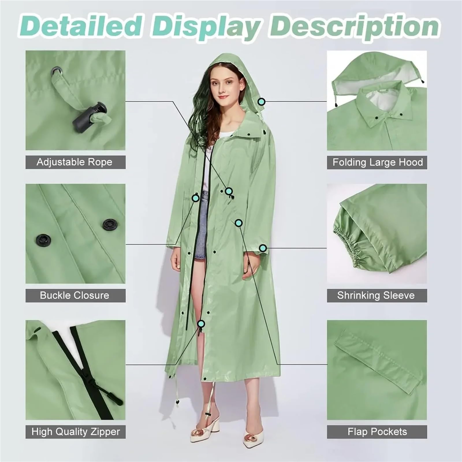 Chubasquero Mujer Ladies Long Raincoats Rain Jacket Waterproof Packable Hooded Windbreaker Lightweight