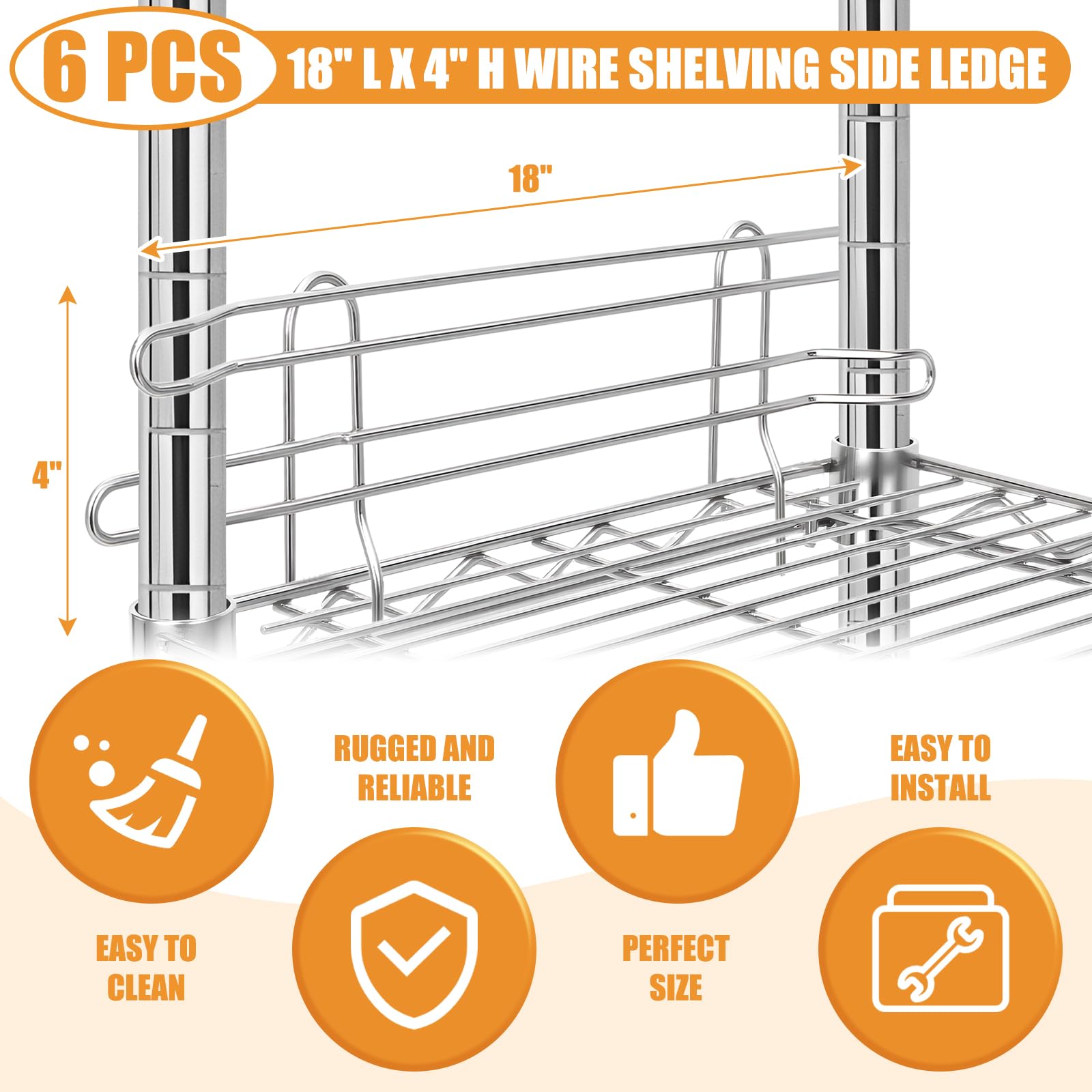 Silver Chrome Wire Shelf Ledges - Keep Items Safe! -3 Silver Chrome Wire Shelf Ledges - Keep Items Safe! -3