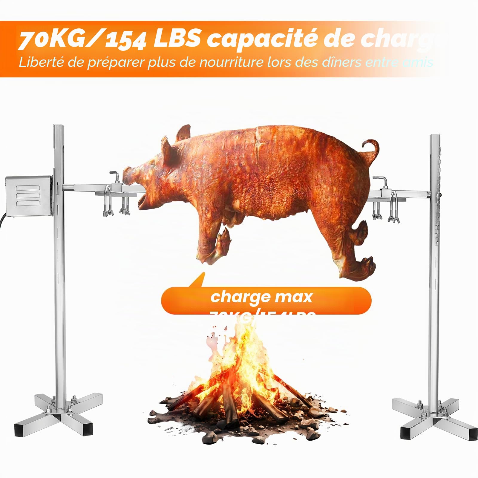 Tourne Broche Barbecue 15w 70kg Moteur Tourne Broche Sp-S40 2.7 RPM Moteur éLectrique pour Barbecue, Poulet, Porc, ChèVre GrilléE à L'ExtéRieur