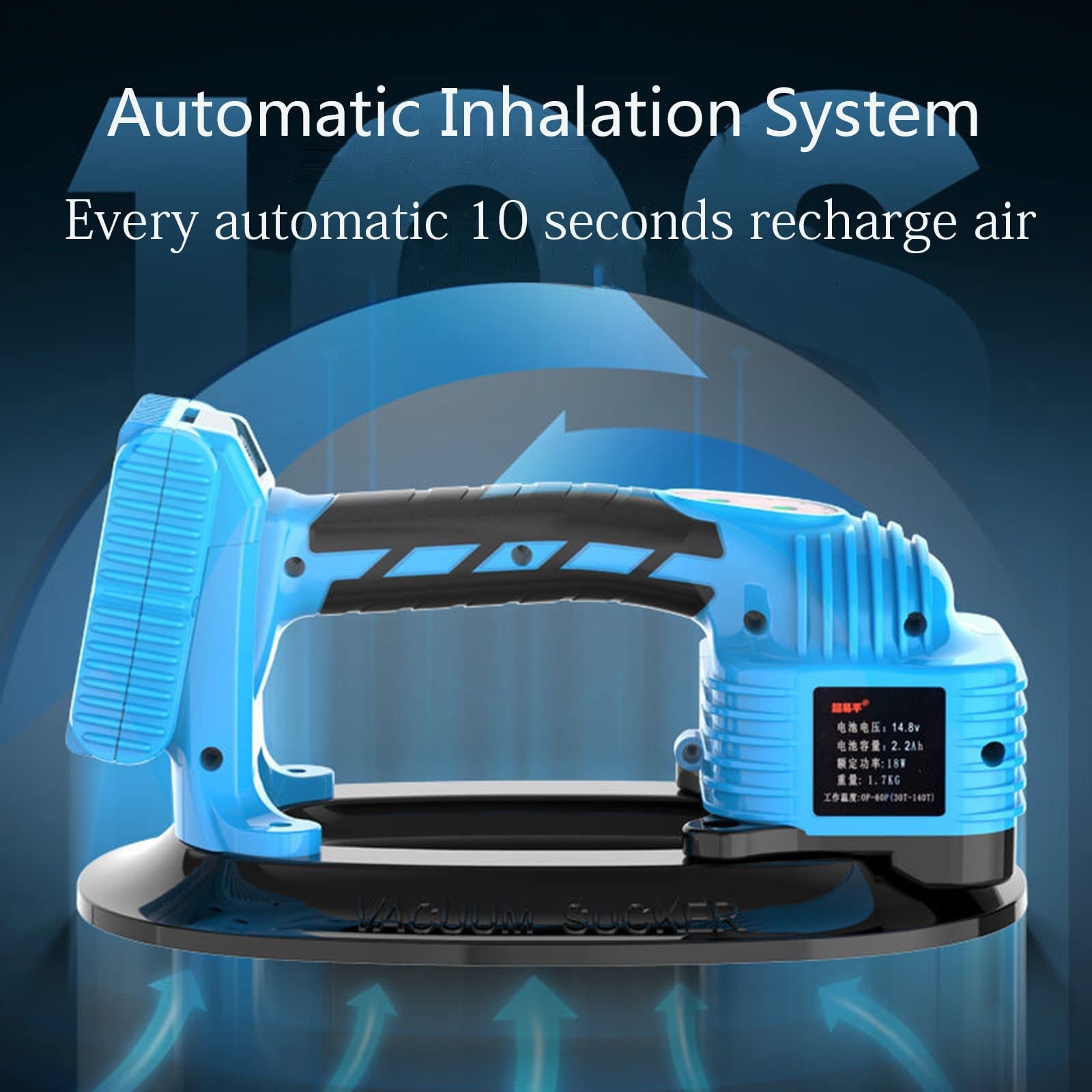 SOLLEVATORE ELETTRICO A VENTOSA 8" - 200kg Capienza, Display Digitale, Per Vetro E Piastrelle