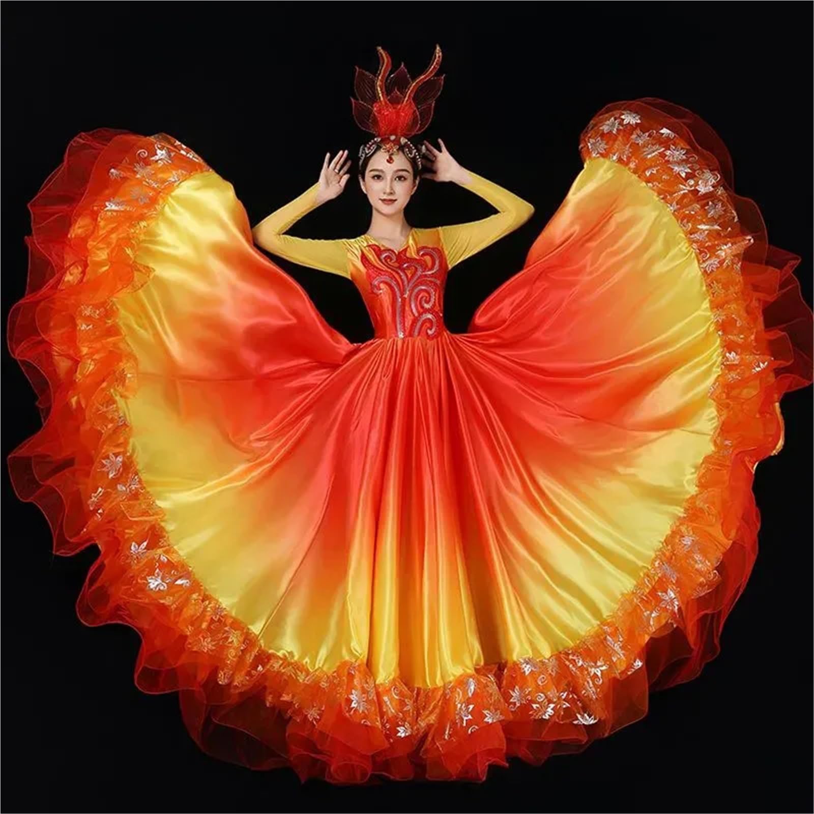 Vestido de baile swing 360 grados for mujer, vestido satén, largo grande for para Bailar Flamenco