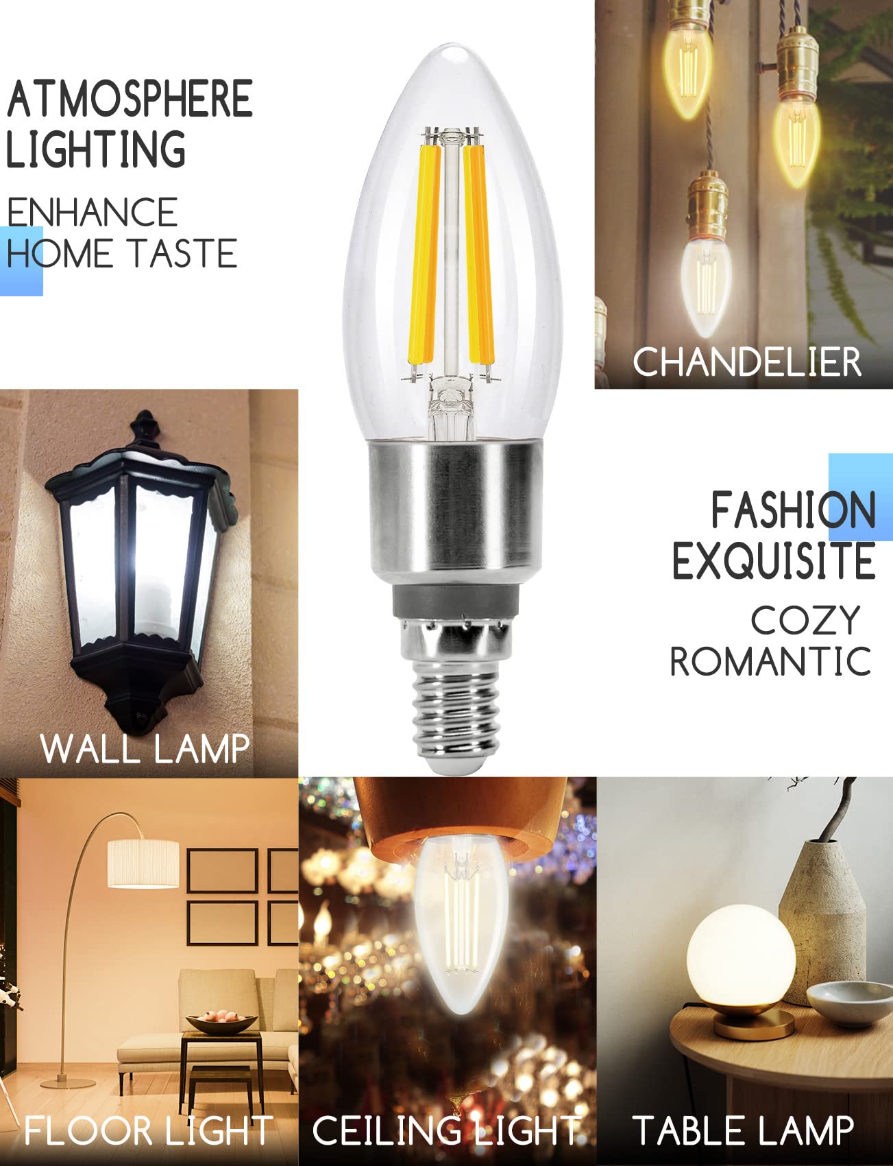 Aigostar Edison Bombillas Alexa LED E14 Bombillas Inteligentes 4.5W 470LM WIFI Bombilla Vintage C35 Bombillas Filamento Regulable 2700K-6500K, compatible con Alexa/Google Home. transparente 10 pack