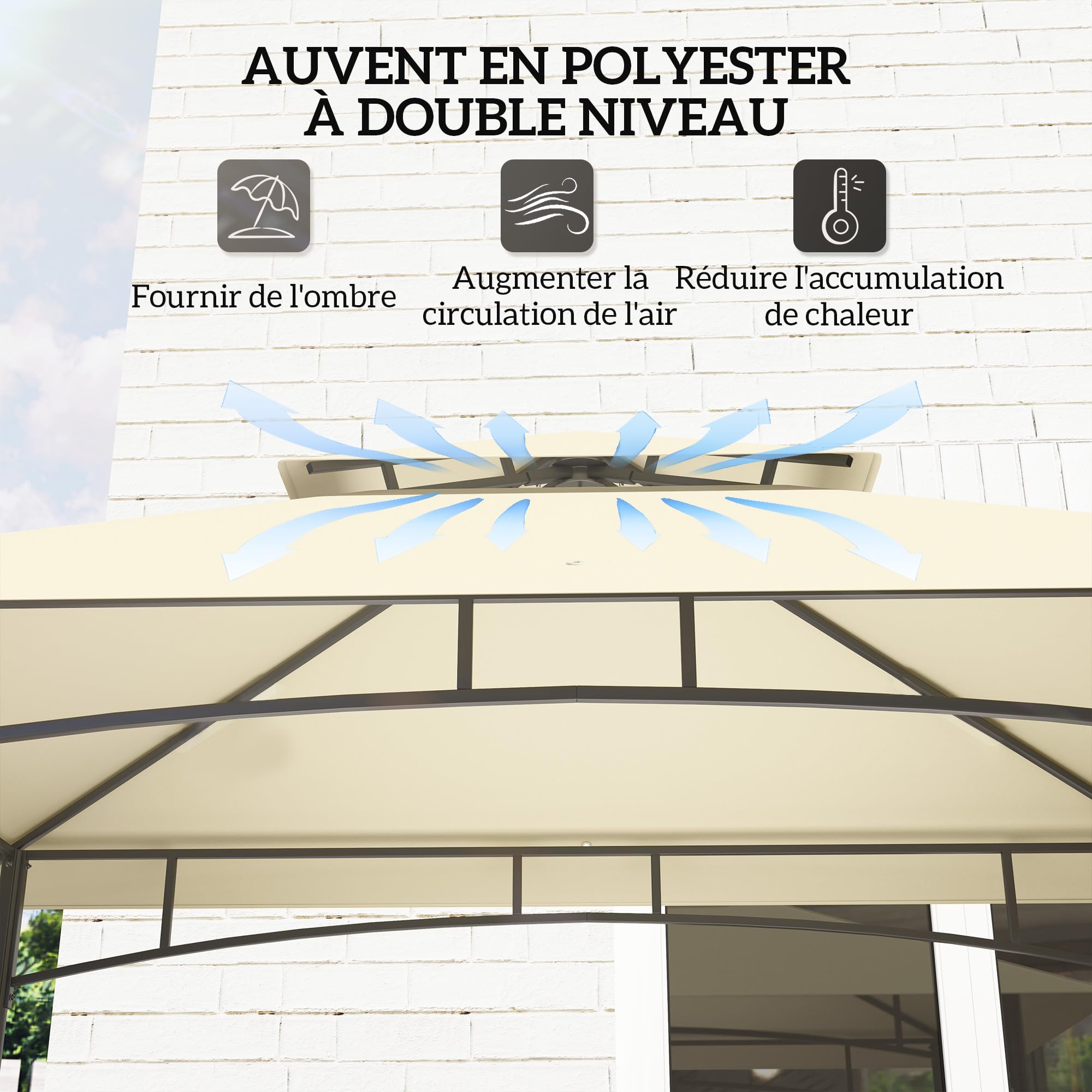 Outsunny Tonnelle de Barbecue Extérieur Abri 240x150x257cm Beige | Auvent de Réception Jardin, Crochet au Plafond, Étagères et PaniersLatéraux, Structure Métal Galvanisé