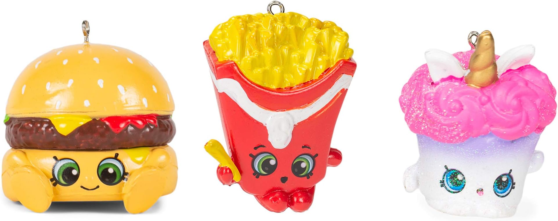 Kurt Adler Wise Fry Cheesy B Twinkle Cupcake Shopkins 2.5 inch Acrylic Hanging Ornament Set 3