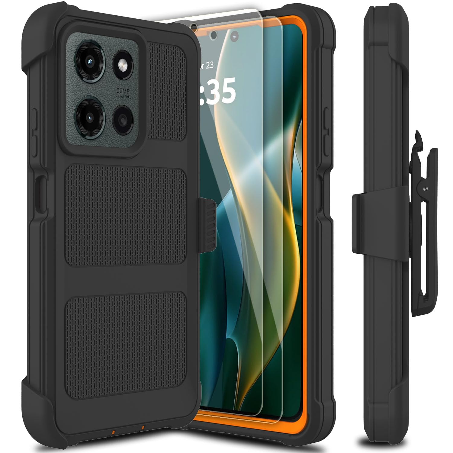 Leptech for Motorola Moto G 5G 2025/2026 Case, for Moto G Play 2026 Case with Tempered Glass Screen Protector, [Holster Series] Belt Clip Heavy Duty