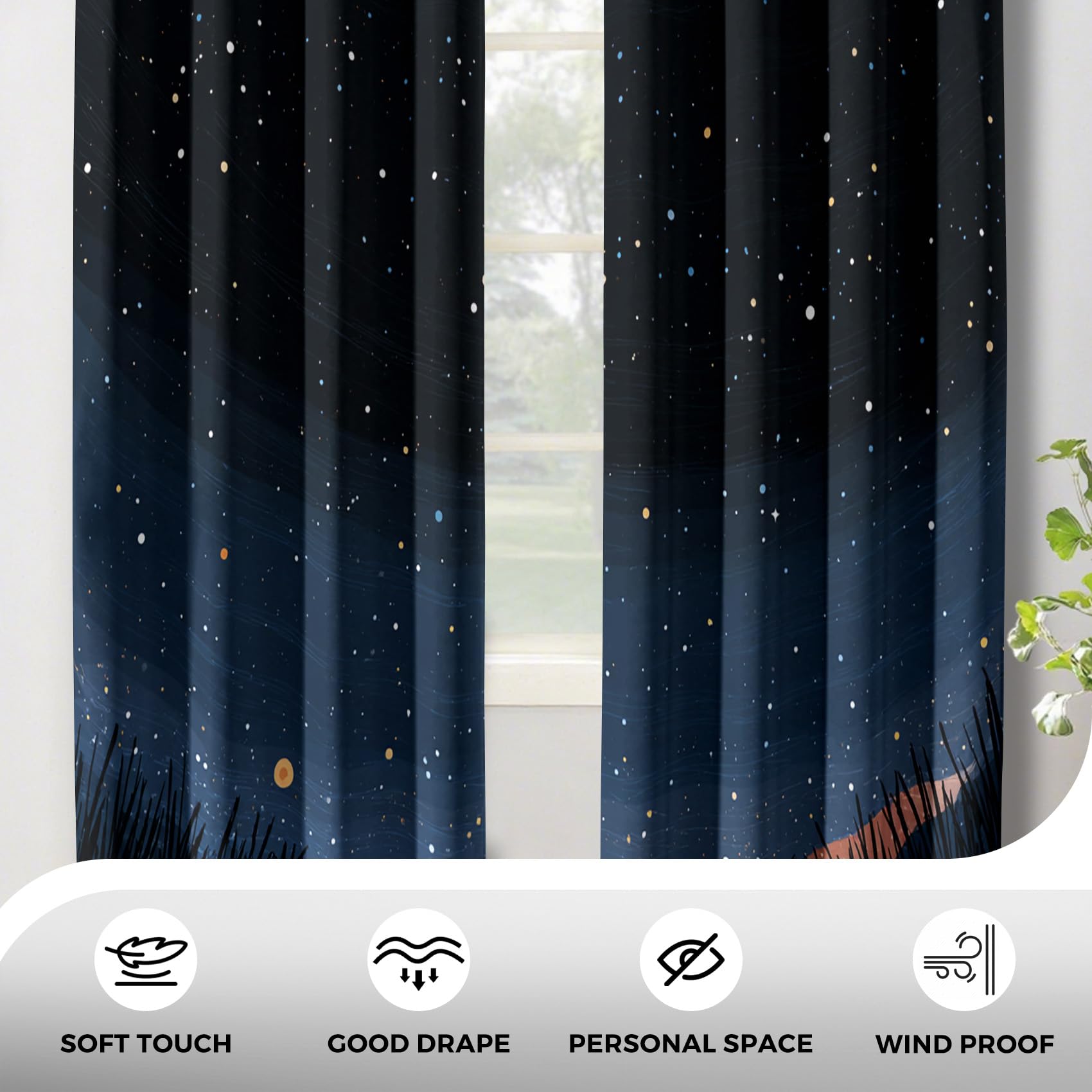 Generisch Sternenhimmel Vorhänge Wohnzimmer, Vorhang Blickdicht Stern Gardinen mit Ösen Schlafzimmer, Thermo Verdunklungsvorhänge 2er Set H175 x B140 cm pw&20