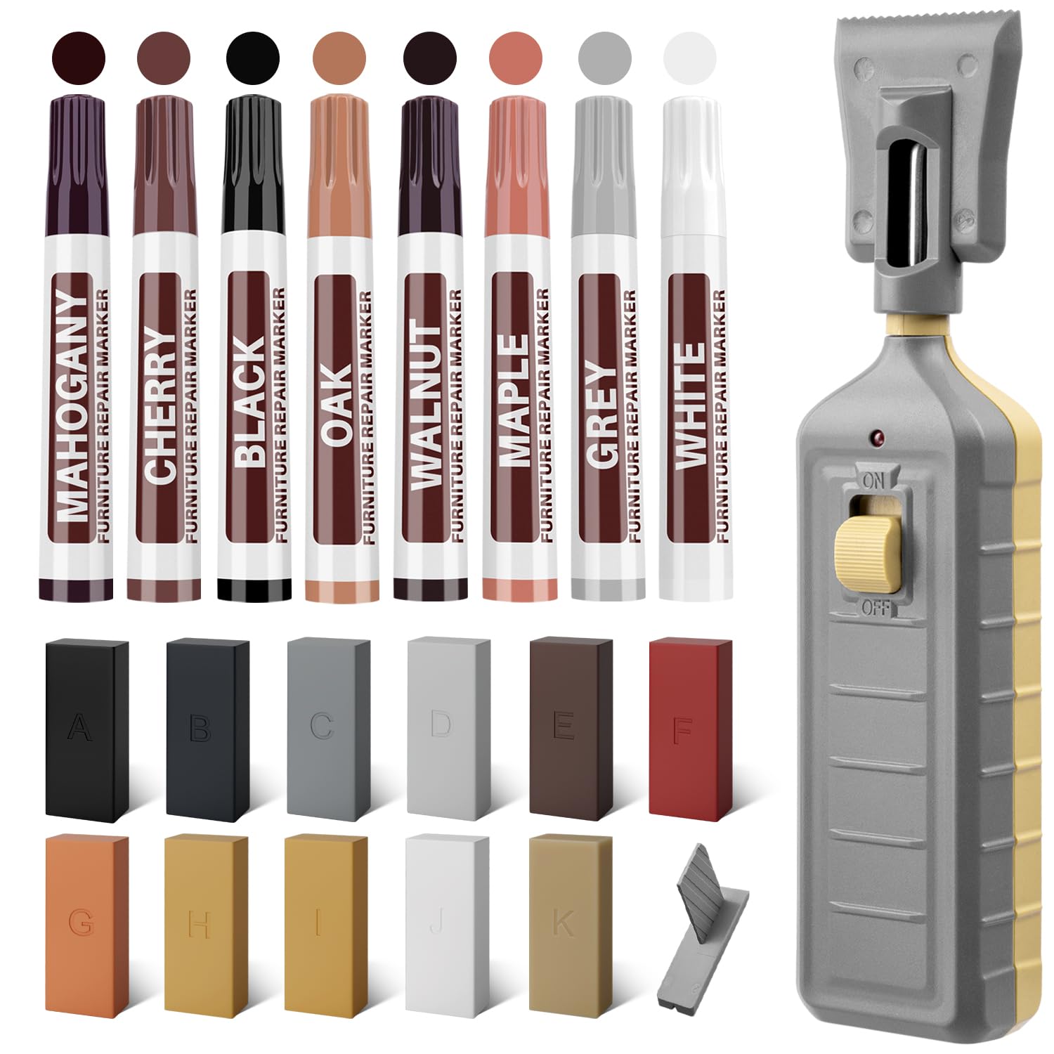 NYBQ Laminat Reparaturset, 24 Stück Holz Parkett Reparaturset Neuem Upgrade-Schmelzwerkzeug, 11 Farben Hartwachs für Holzkitt Vinylboden Holzböden Möbel Arbeitsplattet Reparatur set – Amazon Angebot