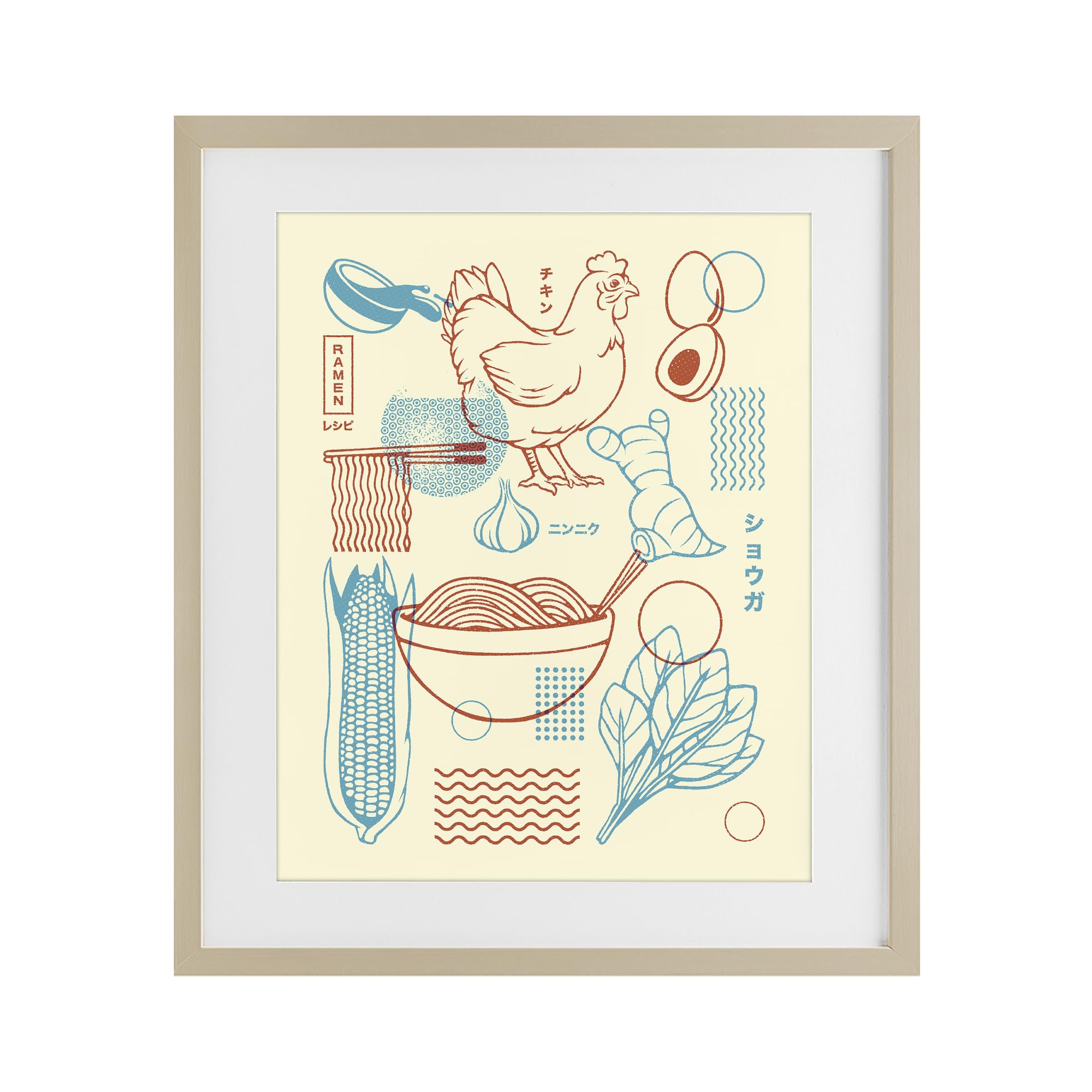 Stupell Industries Minimalist Ramen Kitchen Illustration 'Minimalist Ramen Ingredients'| Framed Print Under Glass