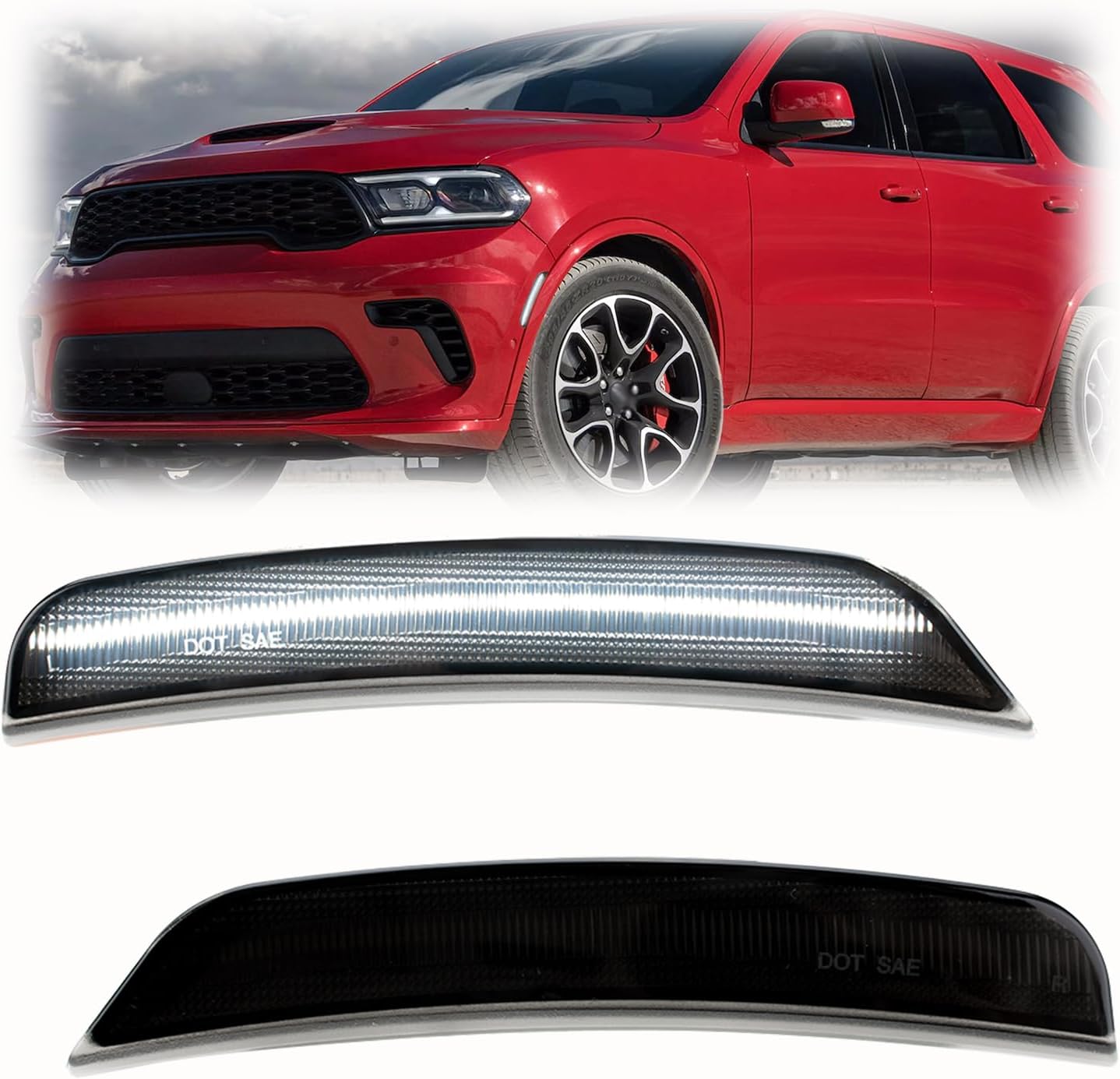 NSLUMO LED Side Marker Lights Replacement for 2021 2022 2023 2024 2025 Dodge Durango, Smoked Lens White Led Front Bumper Side Marker Reflector Light Kit Driver Passenger Sidemarker Lamps Assembly