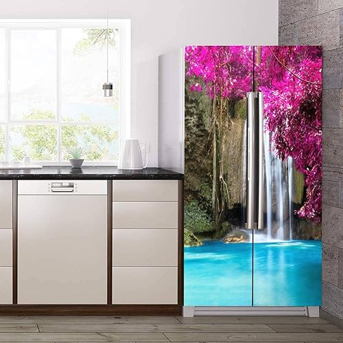 Miniatura 9 de Shirahige - Juego de envolturas de vinilo autoadhesivas para refrigerador, diseño de cascada azul natural, biei, río, verano, puerta, mural,