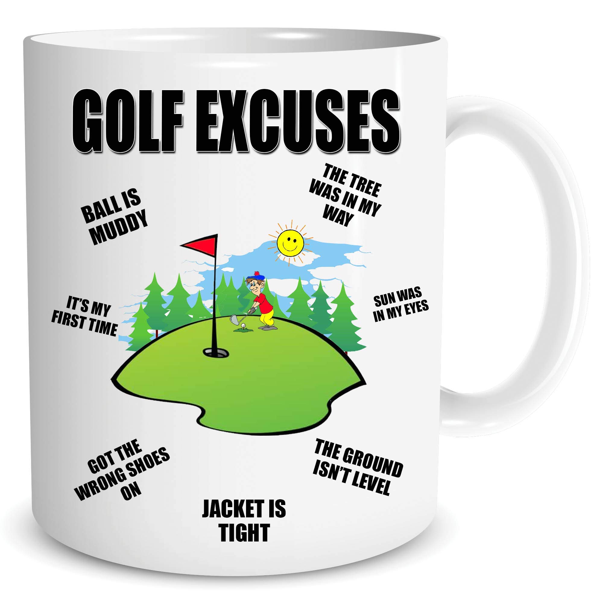 Funny Novelty Golf Excuses Tea Coffee Mug Birthday Gift Dad Boyfriend Husband Secret Santa Idea for Golf Lover Golfer Mug Cup WSDMUG1727