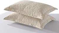 MarCielo Beige Embroidered Pillow Shams Set of 2 - Standard Size Decorative Microfiber Pillow Covers, Soft & Durable