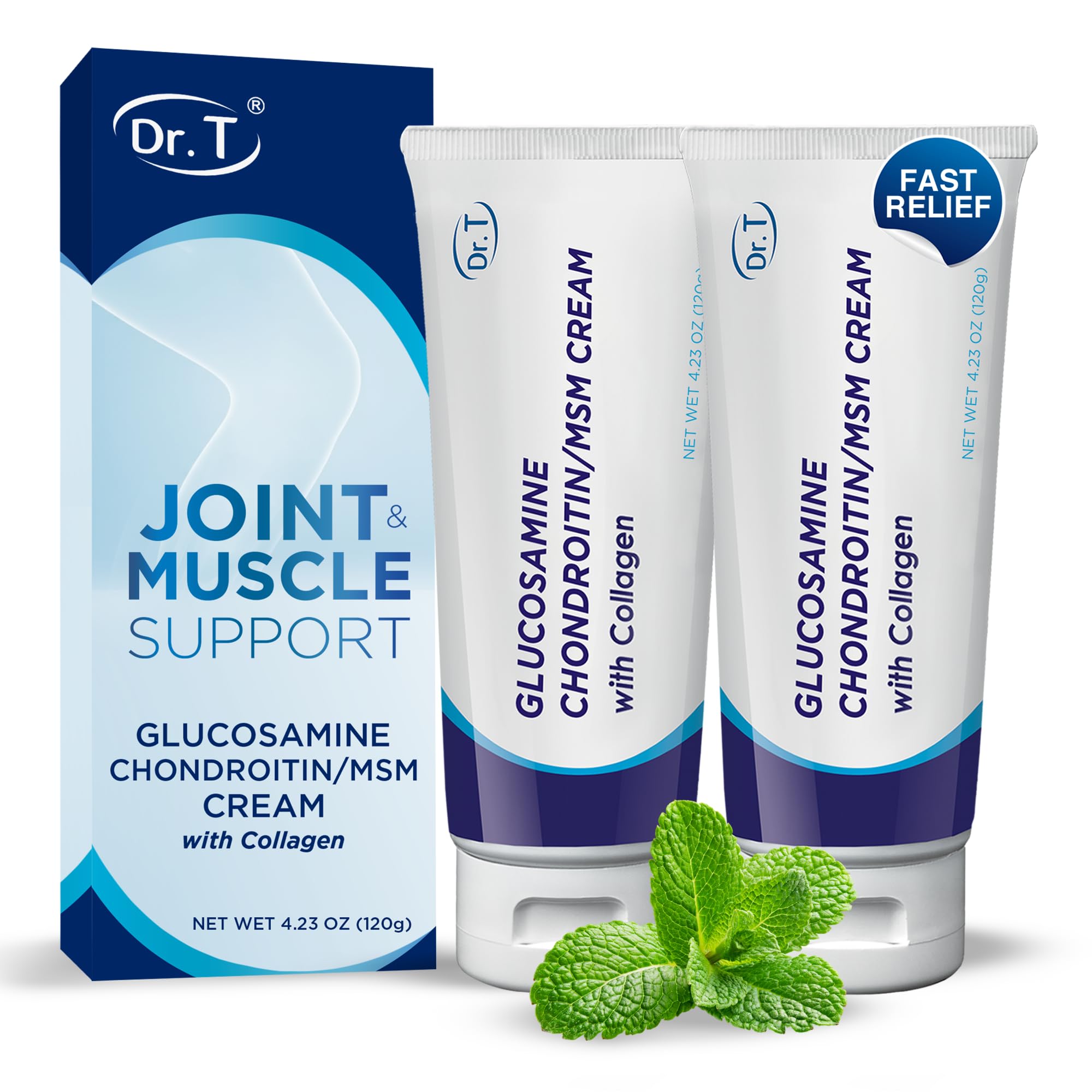 Dr. T Creme para Massagem Articular com Glucosamina, Condroitina, MSM e Colágeno, 2 tubos de 120 g