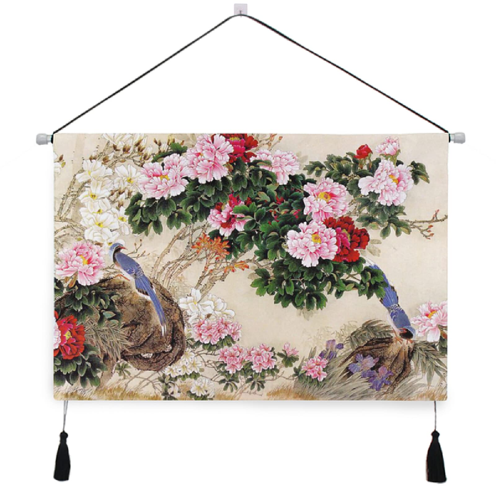 Amazon.co.jp: タペストリー 掛け軸 牡丹 花鳥画 中国 中華風 水墨画 