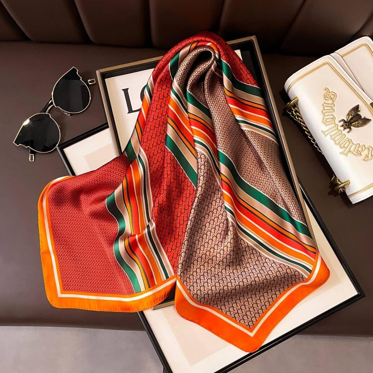 C-86 レディース 正方形70cm スカーフ 巻き方 首元 おしゃれ 飾り 春夏 シルク調 ストールバックスカーフ