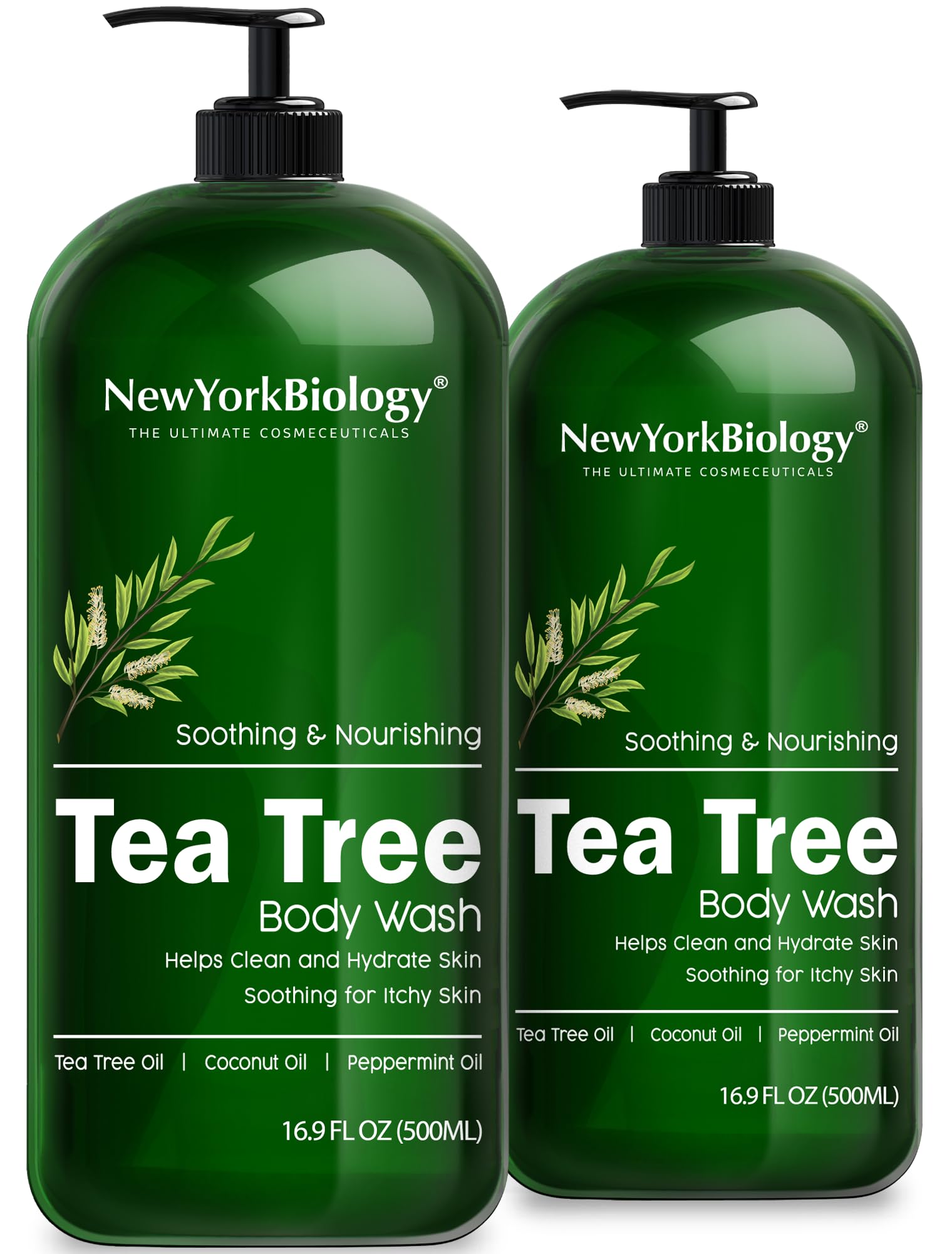 New York Biology Tea Tree Body Wash for Men and Women - Moisturizing Body Wash Helps Soothe Itchy Skin, Jock Itch, Athletes Foot, Nail Fungus, Eczema, Body Odor and Ringworm - 16.9 Fl Oz - Pack of 2