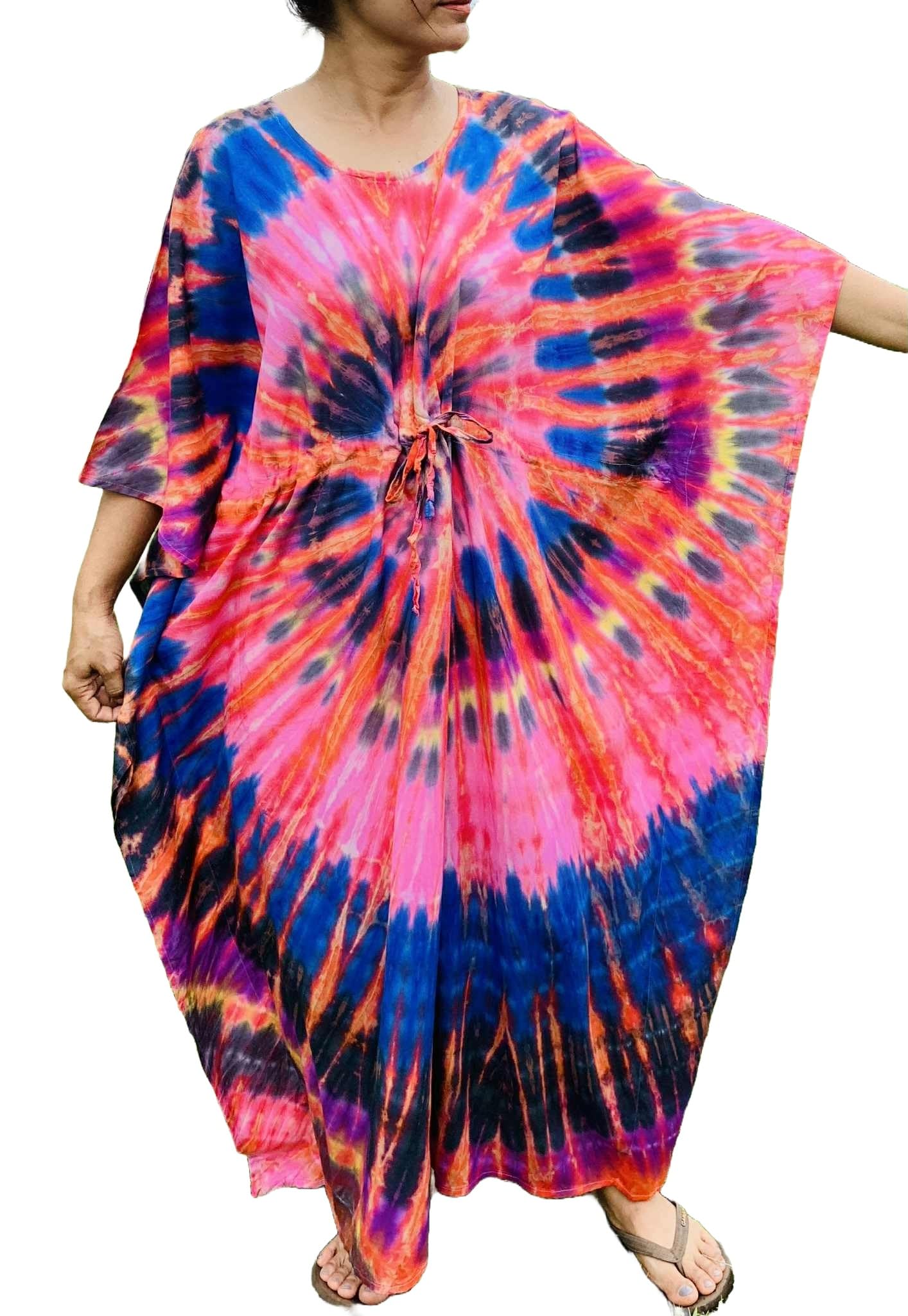 Handmade Tie Dye Shirt Organic Cotton Maxi Dress Kimono Poncho Festival Beachwear Boho Bohemian Hippie Kaftan Gypsy