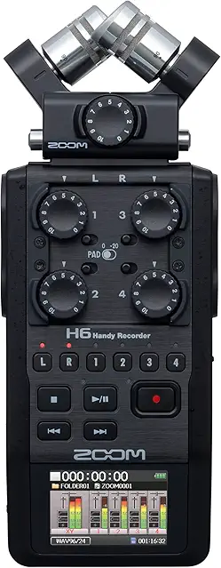 Zoom H6 All Black: Portable 6-Track Recorder, 4 XLR/TRS Inputs, SD Card, USB Audio, Battery Powered
