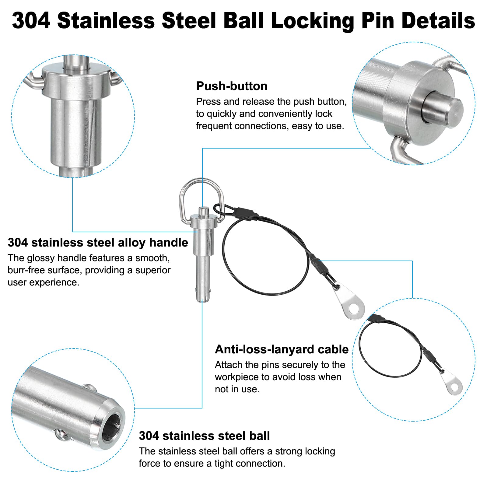 PATIKIL Quick Release Pin 8 x 20mm(5/16" x 0.79") - Image 3